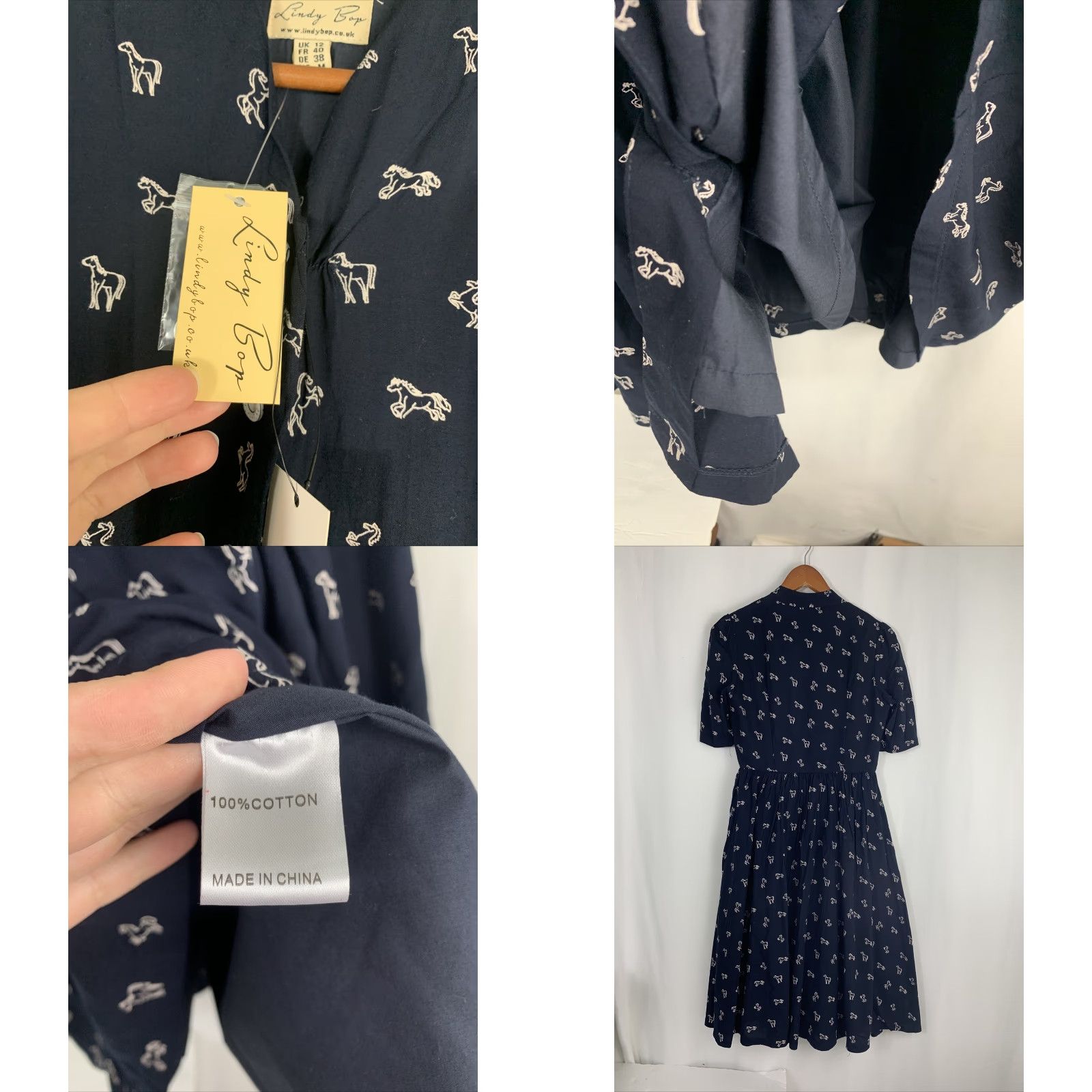 Vintage Lindy Bop Dress Knee Length Womens M Black Horse Short Sleeve Fit & Flare Size 32" / US 10 / IT 46 - 8 Thumbnail