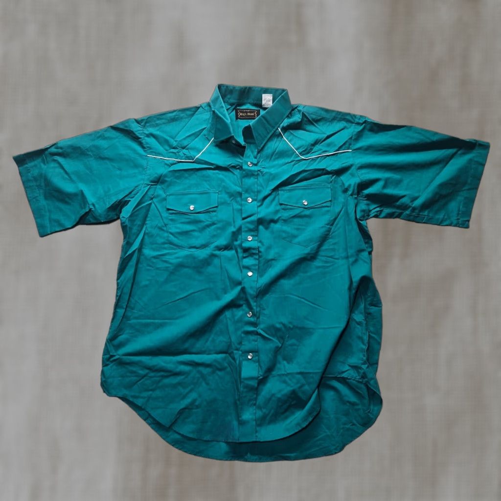 Vintage VINTAGE High Noon Shirt Button-Up Teal 2XL Casual Western Rockabilly Cowboy 80s 90s Mens Size US XXL / EU 58 / 5 - 1 Thumbnail