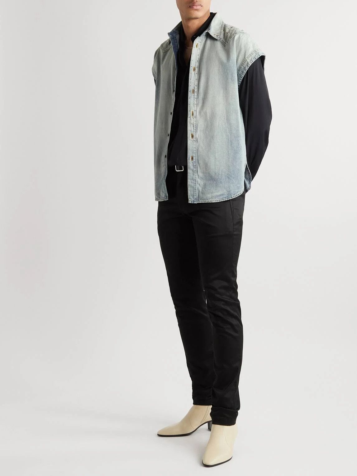 Saint Laurent Paris o1s1wg110824 80's Sleeveless Shirt in Soft in Sand Blue Size US XL / EU 56 / 4 - 5 Thumbnail