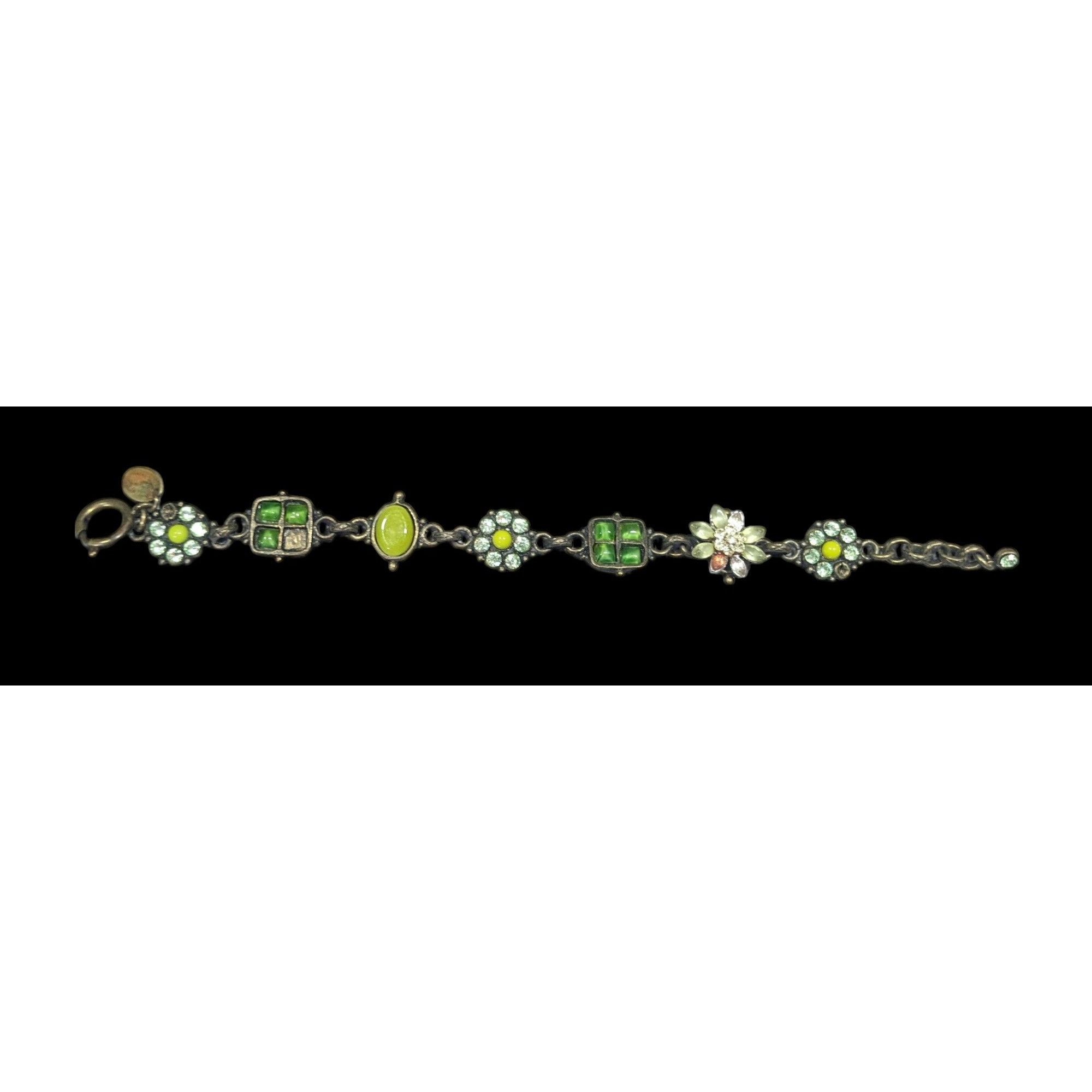 Other Vintage Franck Herval Green Cottagecore Floral Bracelet Made Size ONE SIZE - 2 Thumbnail