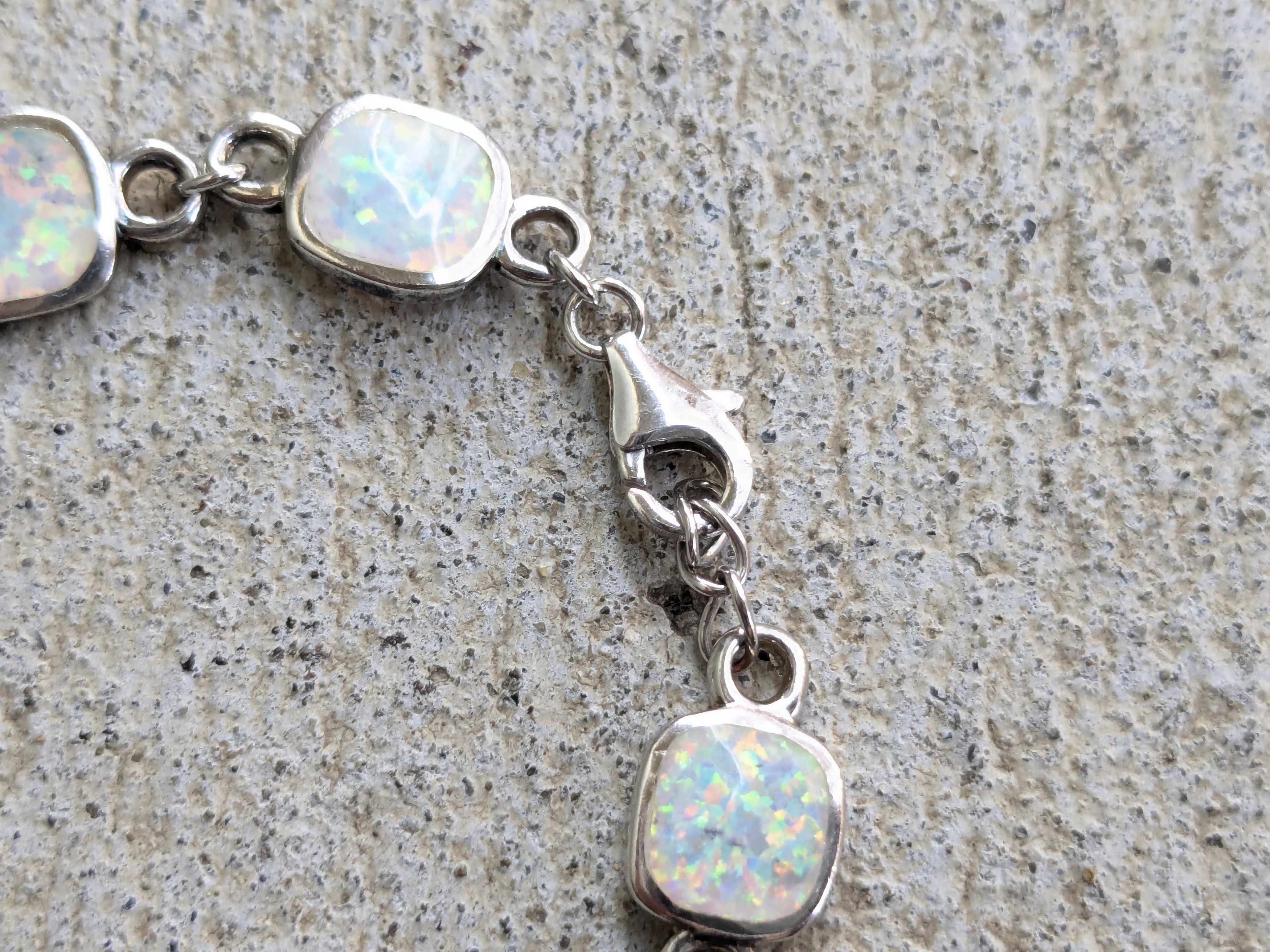 Jewelry Vintage Sterling Silver Bracelet Opal Chain 7.75" Y2K Size ONE SIZE - 4 Thumbnail