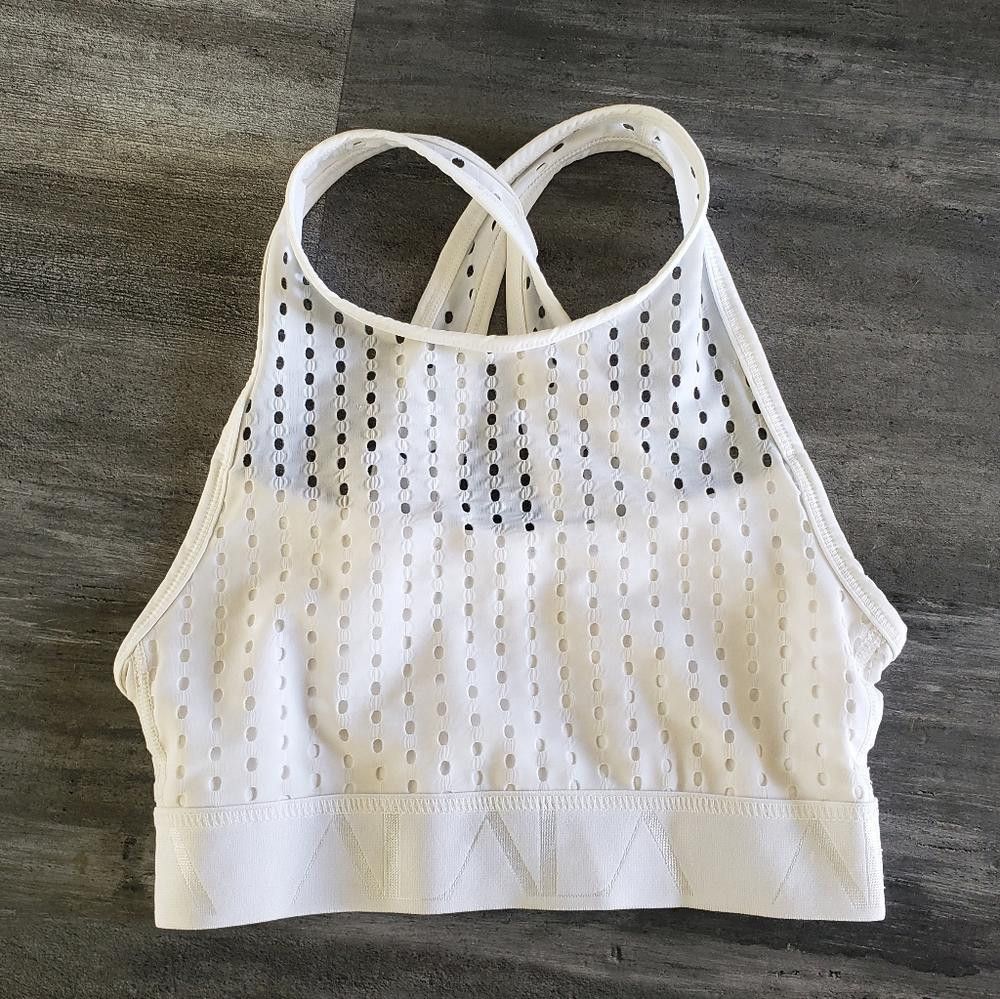 Designer White | ALALA | Perforated Cross Back Sport Bra Size ONE SIZE - 3 Thumbnail