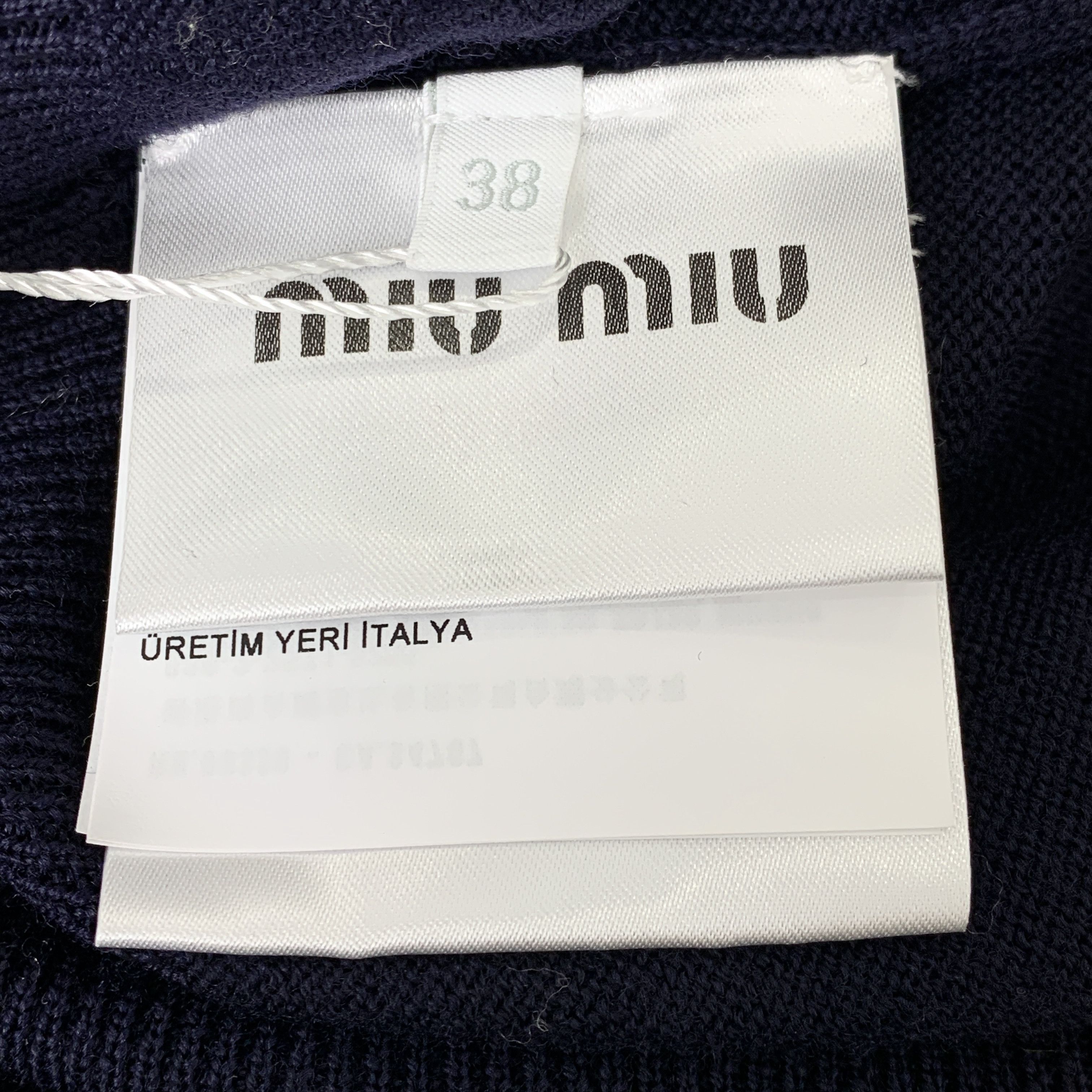 Miu Miu MiuMiu Navy Wool Logo Embroidered Knit Sweater (Size S) Size S / US 4 / IT 40 - 4 Thumbnail