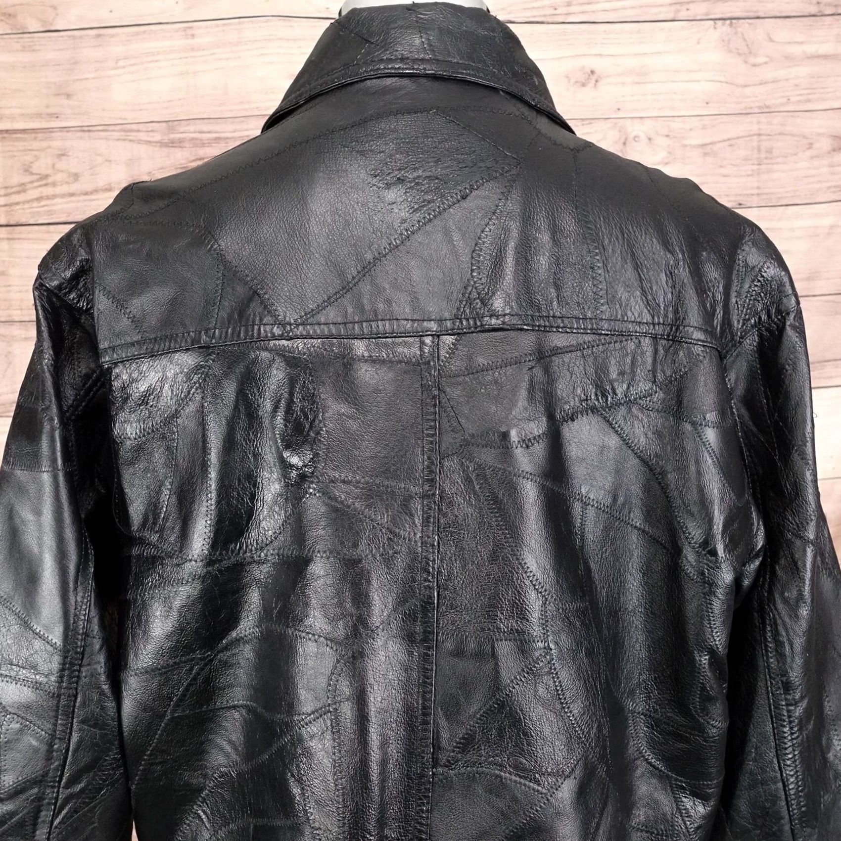 Vintage Firenze Leather Jacket Mens Large Black Patchwork Bomber Zip Front Jacket Size US L / EU 52-54 / 3 - 7 Thumbnail