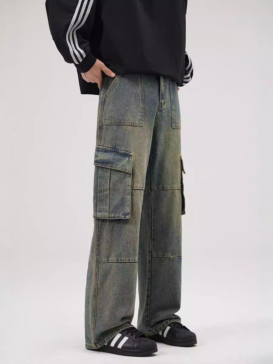 Vintage American retro washed multi-pocket jeans for men Size US 32 / EU 48 - 2 Thumbnail