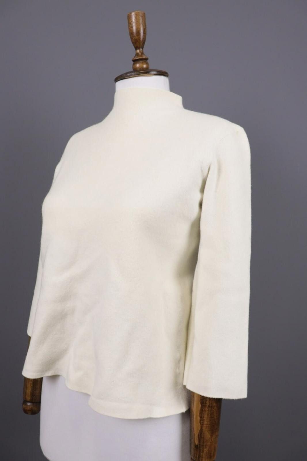 Designer Adam Lippes Beige High Neck Merino Knitted Sweater Size L Size L / US 10 / IT 46 - 7 Thumbnail