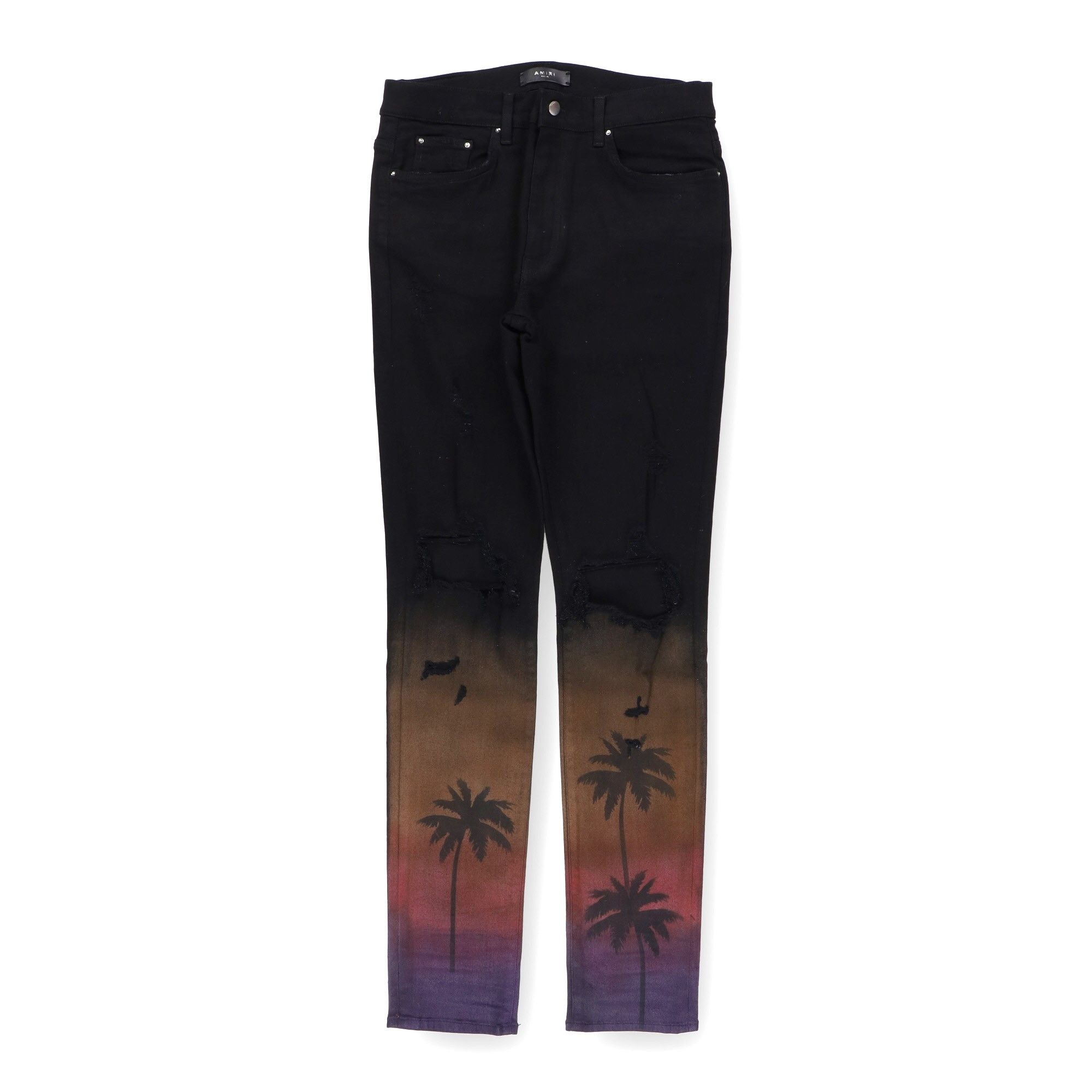 Black Night Palm Gradient Ripped Skinny Jeans