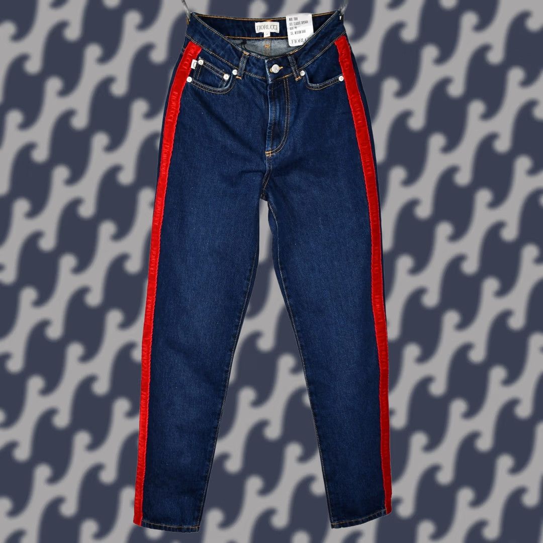 Fiorucci Fiorucci Jeans Women's Medium Dark Velvet Logo Tape 5-Pocket Tapered Size 26 Blue Cotton Denim Vintage No Size 26" / US 2 / IT 38 - 1 Thumbnail