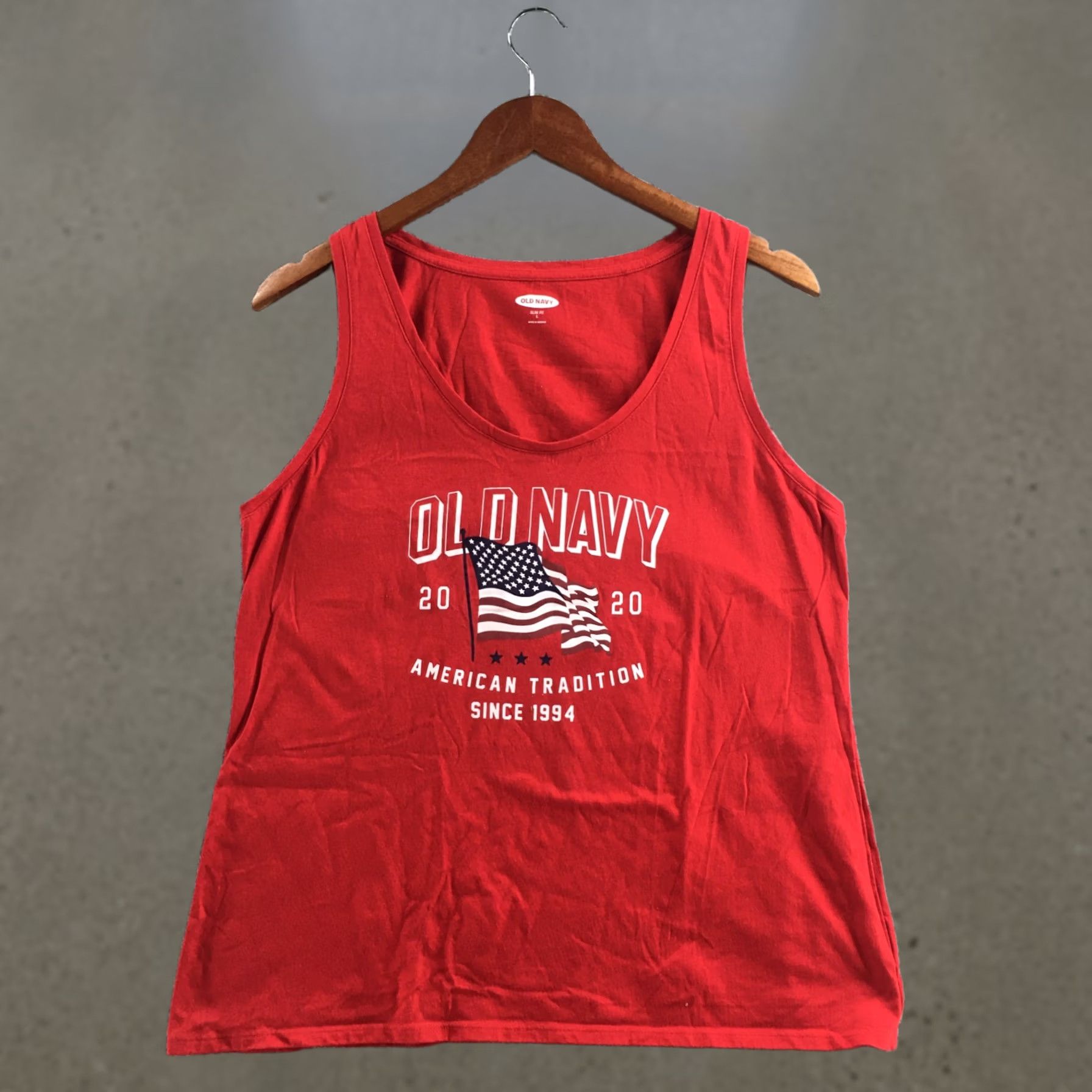 Old Navy Old Navy Tank Top Red Slim Fit Womens L Sleeveless American Flag Cotton Blend Tank Top Size L / US 10 / IT 46 - 1 Thumbnail