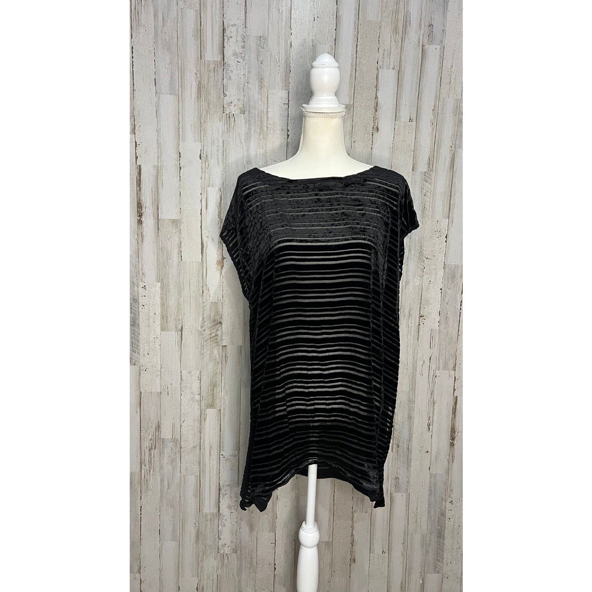 Eileen Fisher Eileen Fisher Women's M Black Velvet Burnout Stripe Blouse Size M / US 6-8 / IT 42-44 - 2 Thumbnail