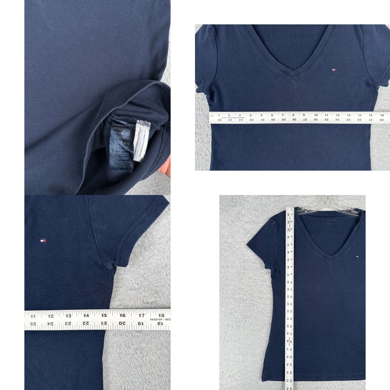Tommy Hilfiger VINTAGE? No. Tommy Hilfiger Shirt Women Medium Blue V-Neck Short Sleeve 100% Cotton Jersey Size M / US 6-8 / IT 42-44 - 8 Thumbnail