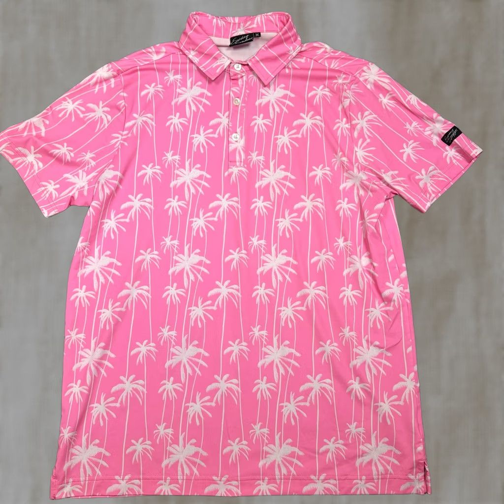 Vintage Sunday Swagger Polo Mens Medium Pink Palm Tree Golf Stretch Hawaiian Shirt Size US M / EU 48-50 / 2 - 1 Thumbnail