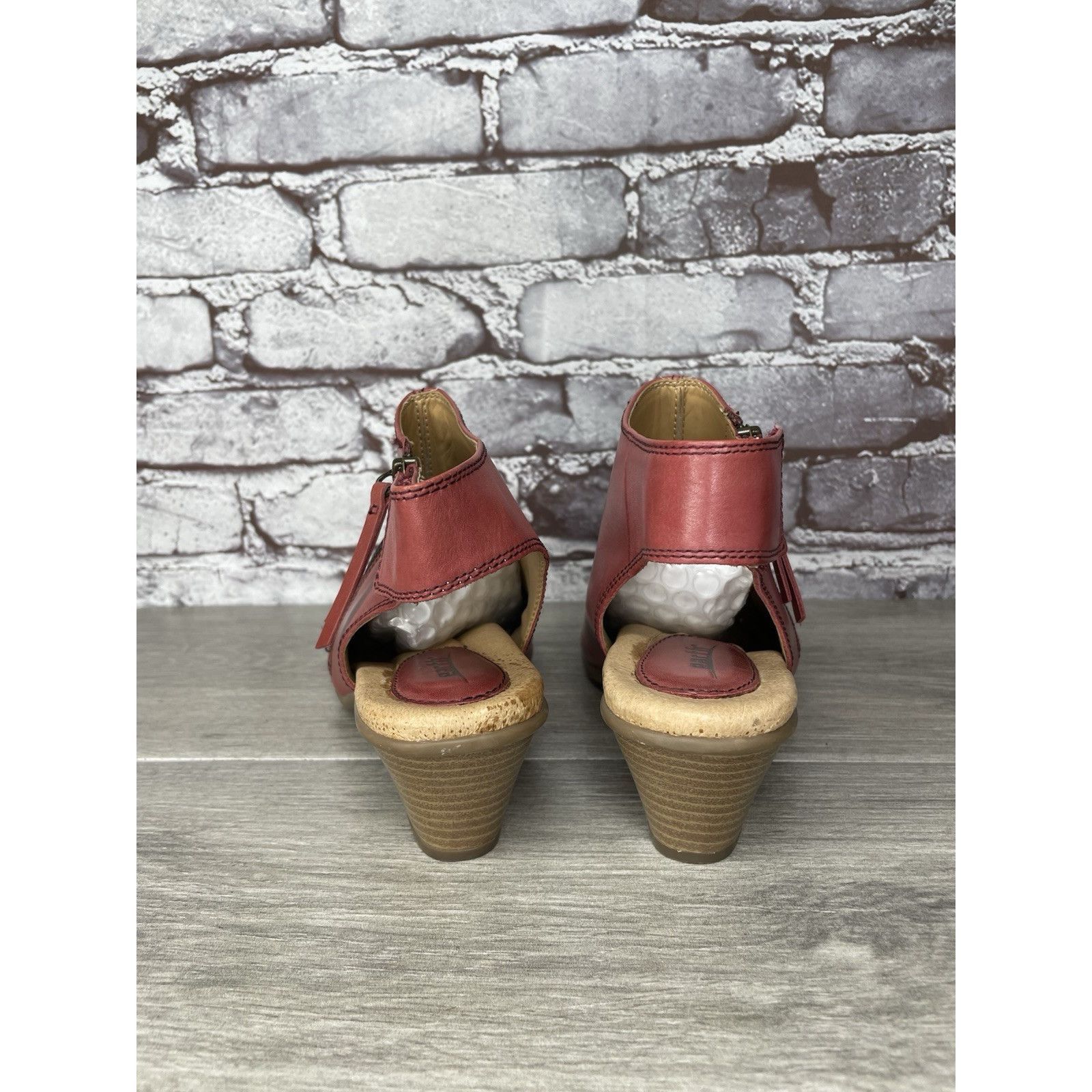Other Earth Kristy Zip Up Peep Toe Red Leather Slingback Booties S Size US 8.5 / IT 38.5 - 4 Thumbnail