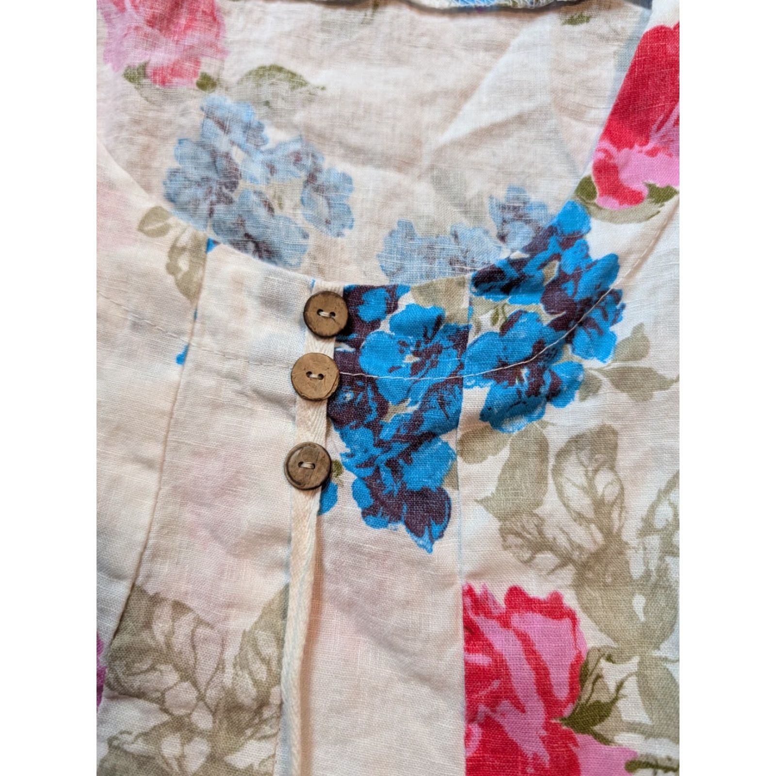 Vintage VINTAGE Made In Italy 100% Lin Blanc Linen Top Floral Pink Roses Shabby Chic Lagen Shirt Women L Pink Bohemian 46 L Size L / US 10 / IT 46 - 3 Thumbnail