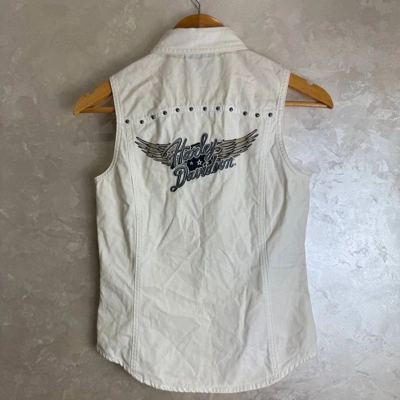 Harley Davidson Harley-Davidson White Denim Vest Sleeveless Biker Logo S Size S / US 4 / IT 40 - 1 Thumbnail