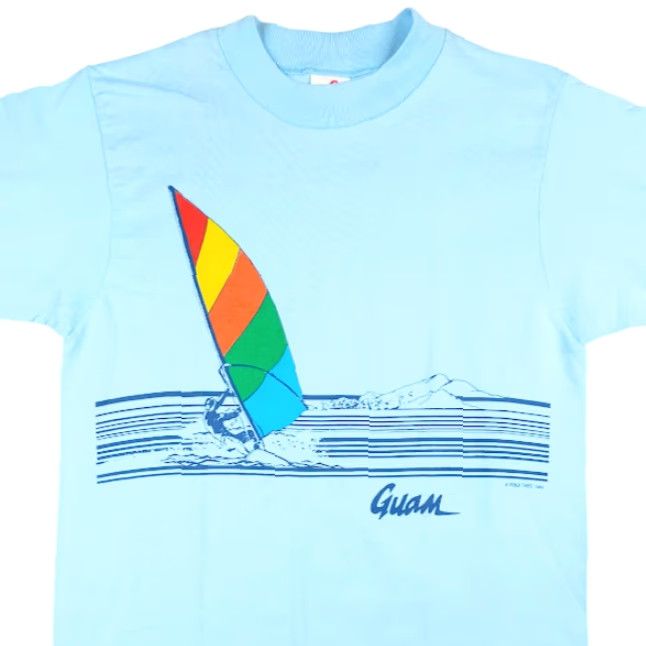 Vintage VINTAGE Poly Tees Windsurfing Guam T Shirt Mens S Blue 80s Rainbow Made In USA Mens T-Shirt Rainbow Surf Guam 80s Size US S / EU 44-46 / 1 - 2 Thumbnail