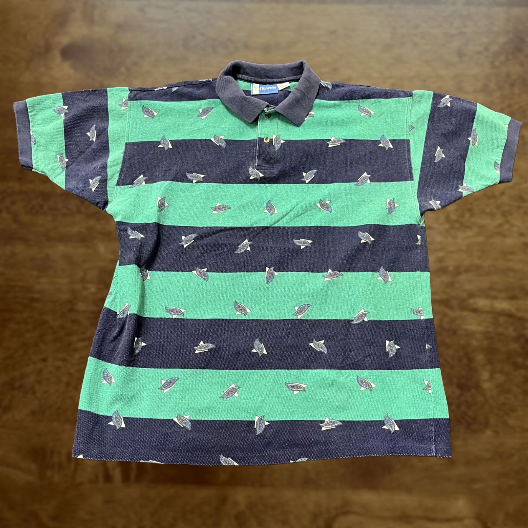 Vintage VINTAGE Stockton Polo Shirt Mens L Blue Green Stripe Fish Print Made USA Size US L / EU 52-54 / 3 - 1 Thumbnail