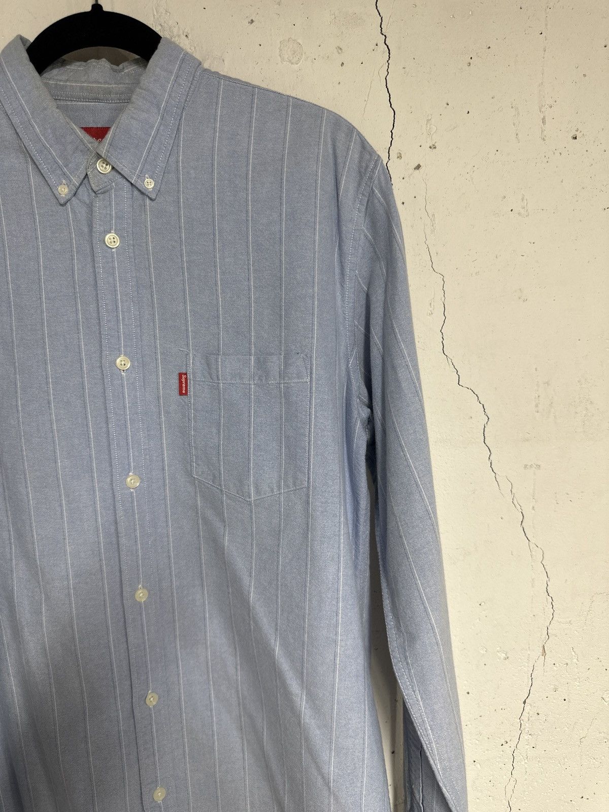 Supreme Blue Striped Button Up Shirt Large