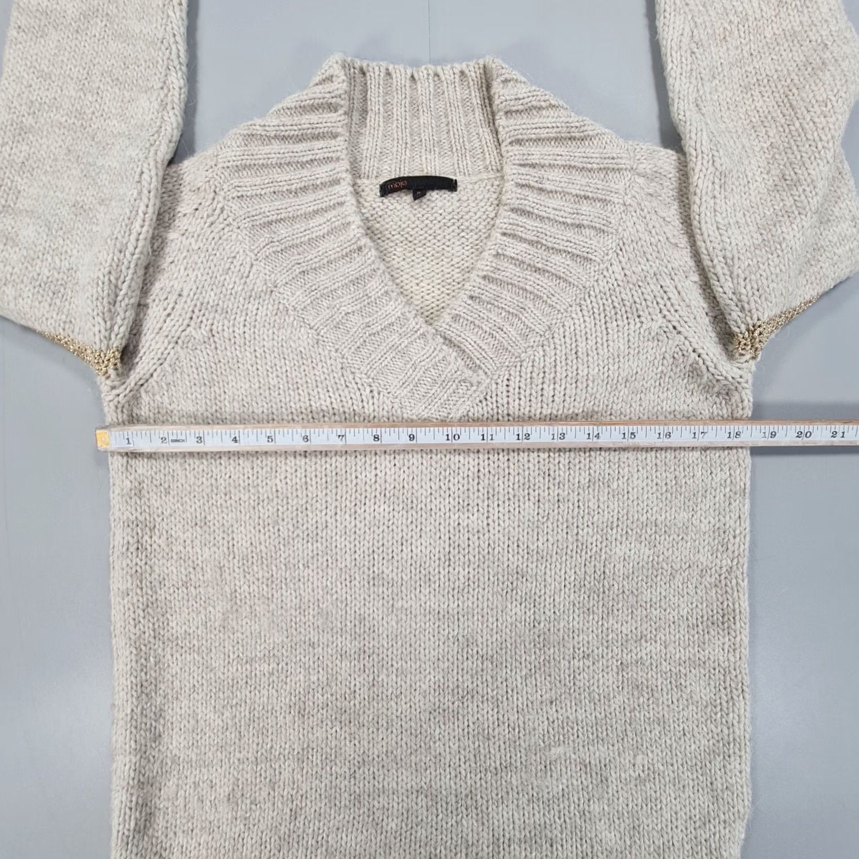 Maje VINTAGE? No. Maje Jumper Beige Small Alpaca Wool Knitted V Neck Pullover Womens Shirt? Size S / US 4 / IT 40 - 5 Thumbnail