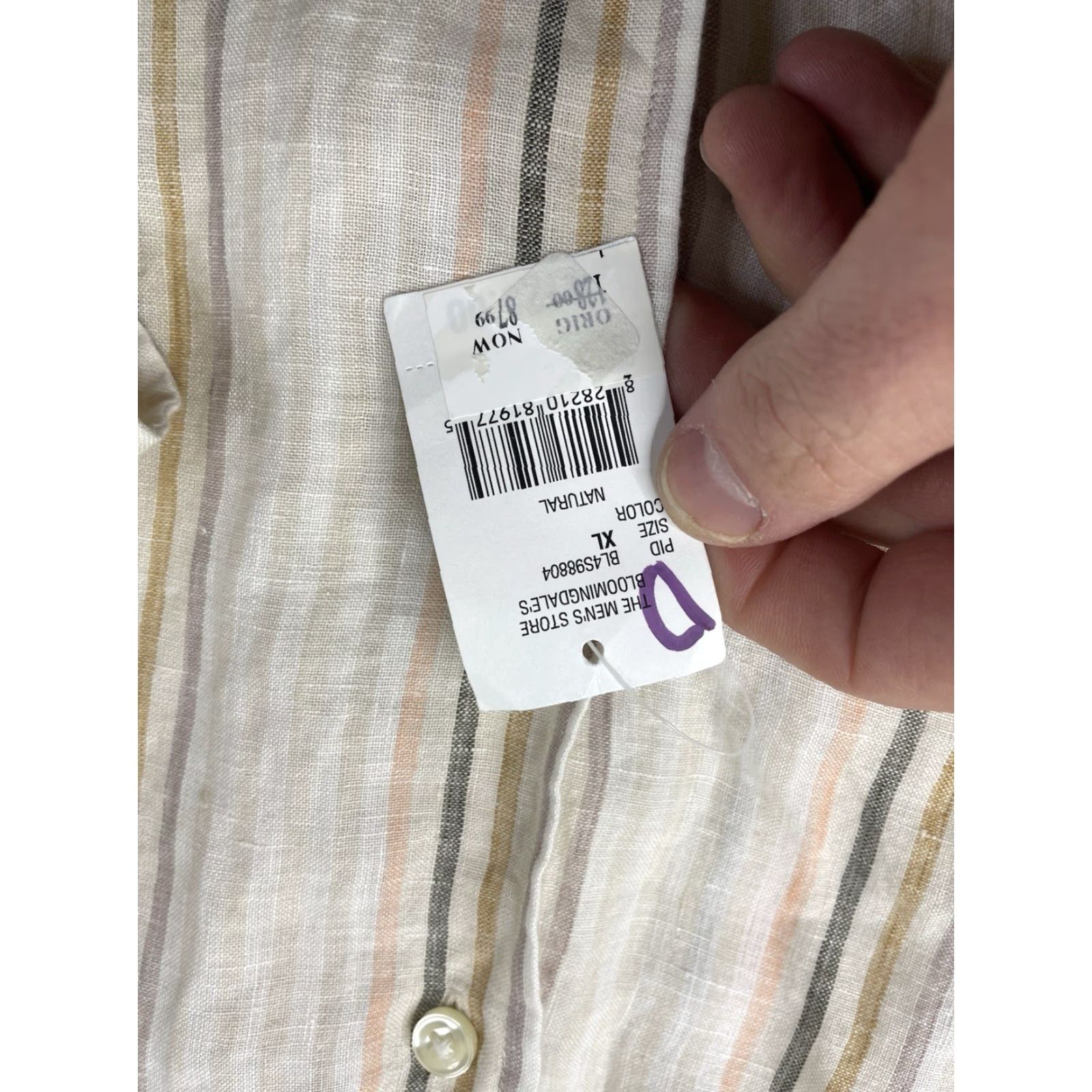 Bloomingdale's Bloomingdale's The Men's Store Linen Button Down Shirt Striped XL Multicolor Pattern Long Sleeve Button-Up Collared Men Size US XL / EU 56 / 4 - 3 Thumbnail