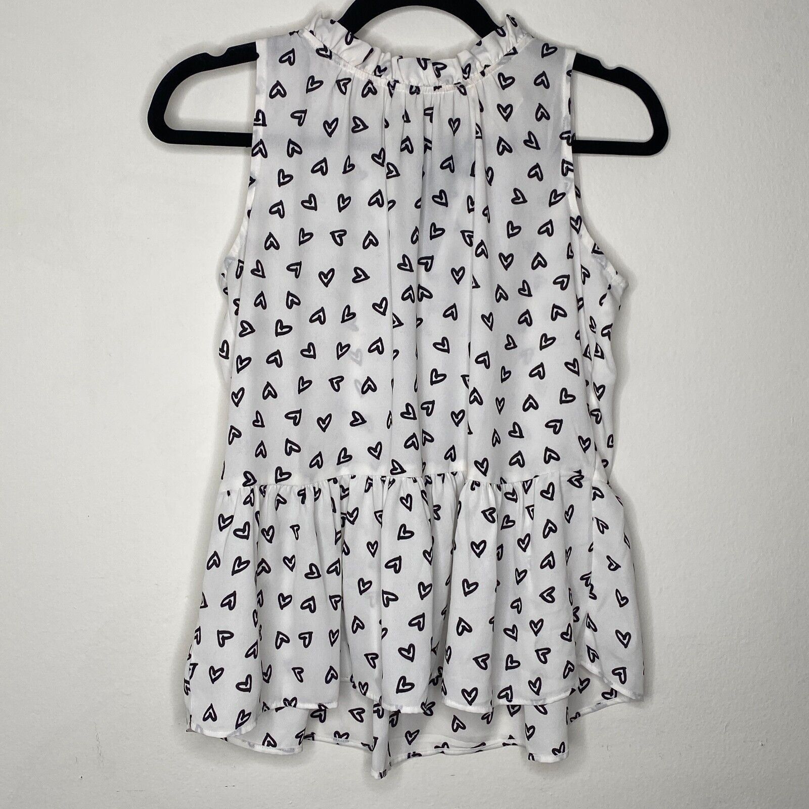 Loft Loft White Ruffle Peplum Top Black Hearts Sleeveless XSP Size XS / US 0-2 / IT 36-38 - 1 Thumbnail