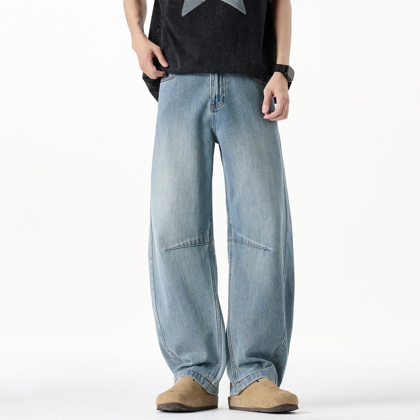 Jean Men's Retro Loose Straight Leg High Street Washed Jeans Size US 32 / EU 48 - 2 Thumbnail