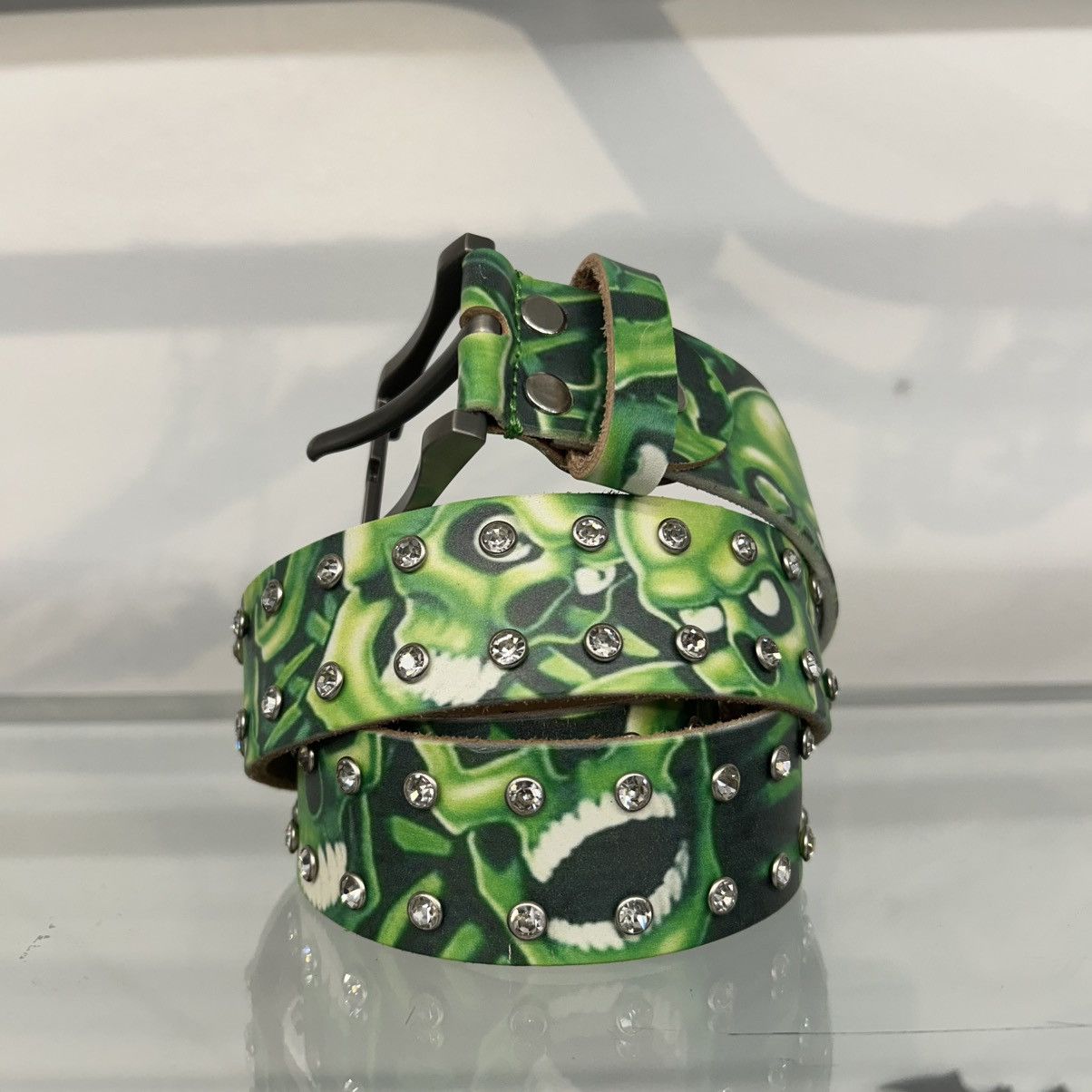 Japanese Brand Leo Ryder “Skull Pile” Print rhinestone leather belt Size ONE SIZE - 1 Thumbnail