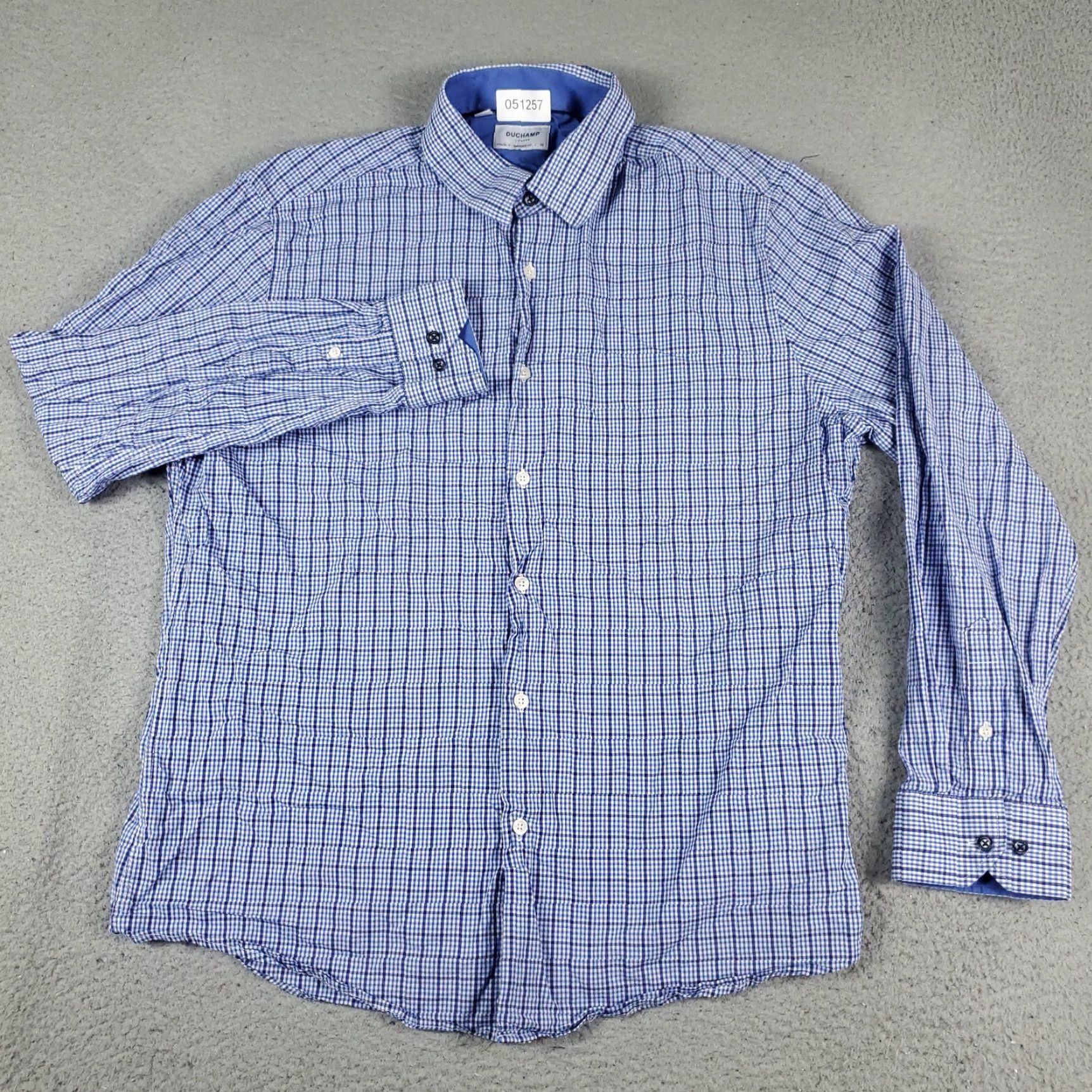 Vintage Duchamp Shirt Men Size 17.5 XL Blue Check Dress Button Up Long Sleeve Size 46R - 2 Thumbnail