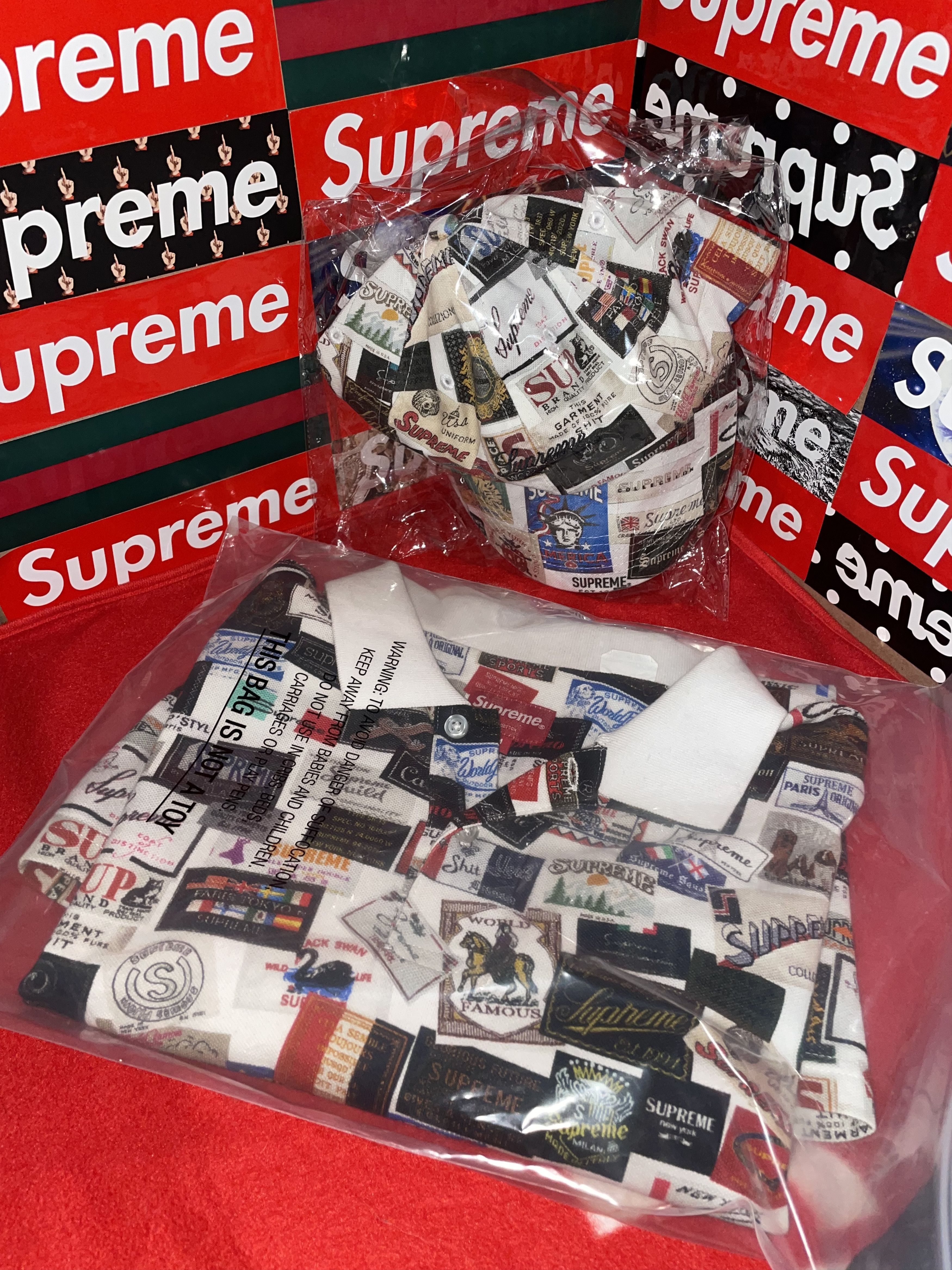 image of Supreme Labels Polo & 6 Panel Hat Ss21 Size Medium in Green White, Men's