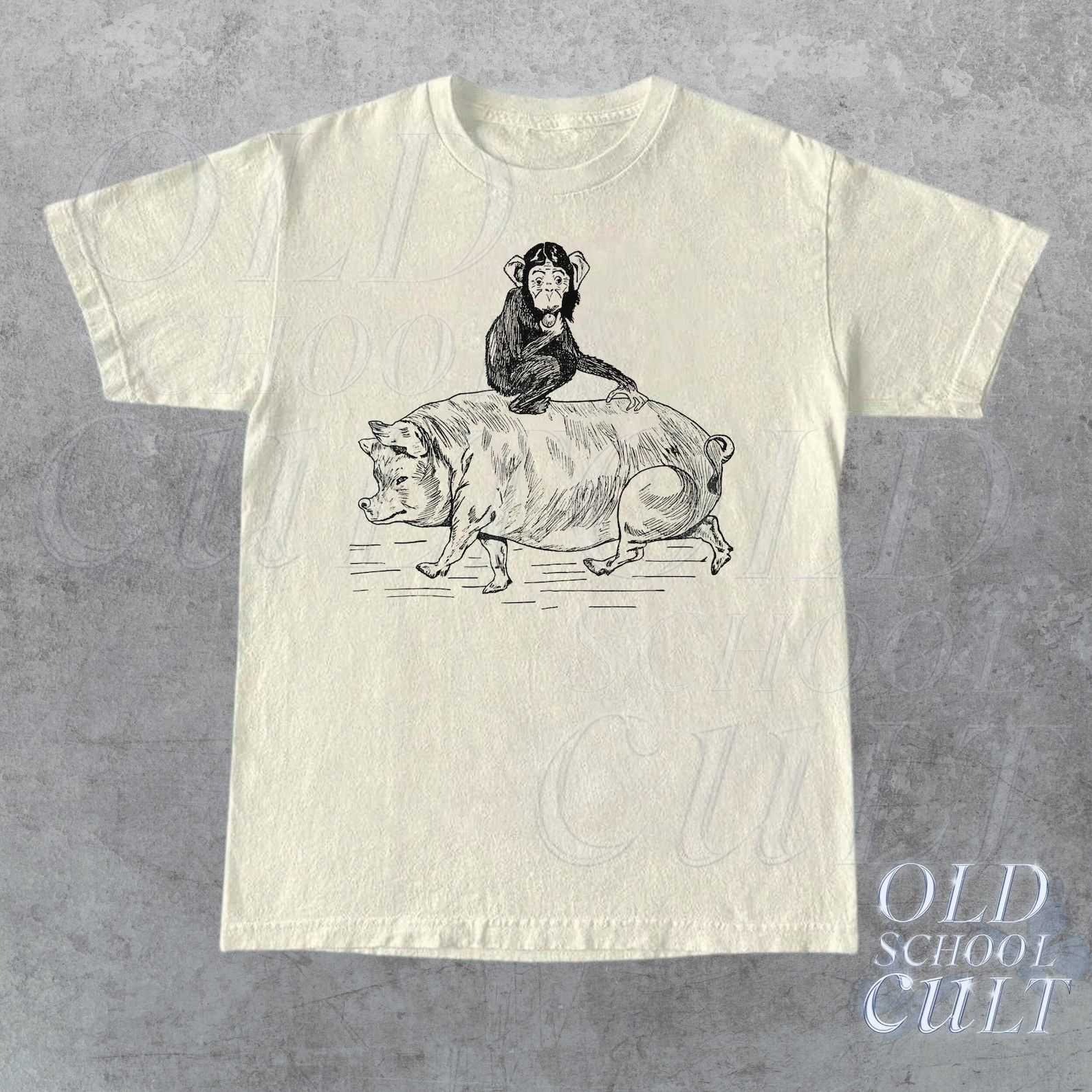 The Unbranded Brand Monkey Riding Pig Vintage Graphic T Shirt Size US L / EU 52-54 / 3 - 1 Thumbnail