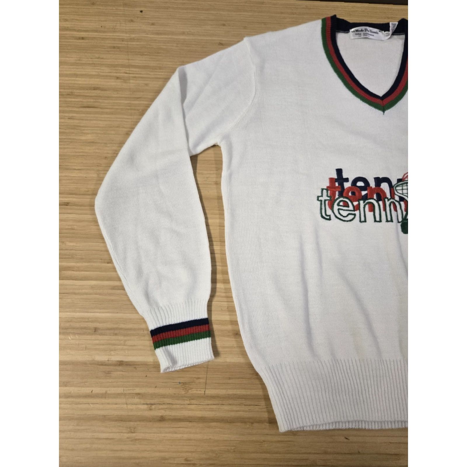 Vintage VINTAGE La Mode Du Tennis Sweater Mens XL White V Neck Tennis Graphic Retro 80s Size US XL / EU 56 / 4 - 4 Thumbnail