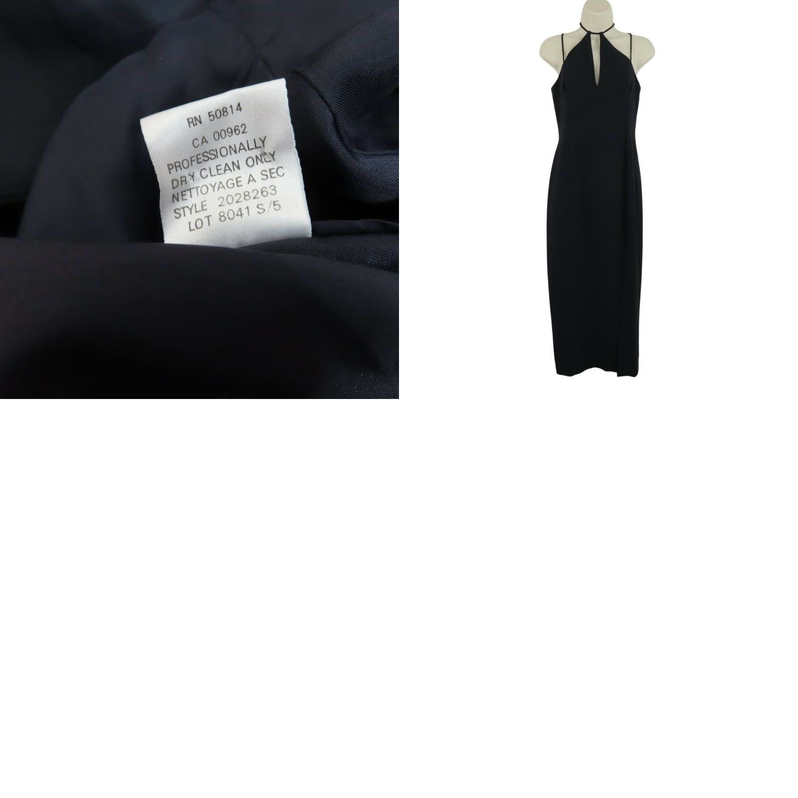 Vintage Tahari Womens 6 Dark Blue Sleeveless Keyhole Neck Side Slit Long Sheath Gown Dress Size M / US 6-8 / IT 42-44 - 8 Thumbnail