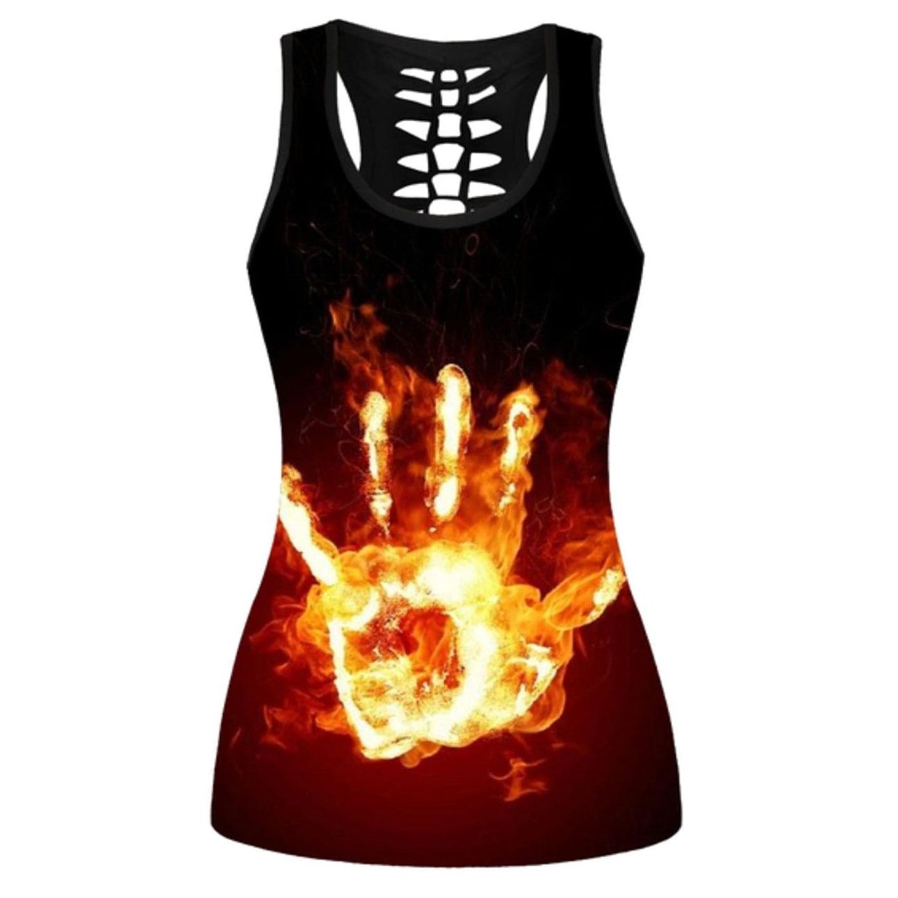 Other Women's Fire Blaze Handprint Racer Back Tank Top Black Size ONE SIZE - 1 Thumbnail