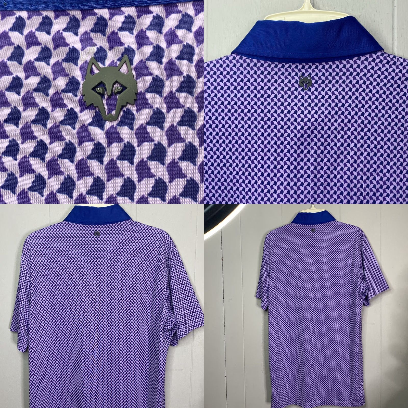 Vintage Greyson Den Of Thieves Golf Polo Shirt Wolf Print Men’s Small Purple Green 21x30 Size US S / EU 44-46 / 1 - 8 Thumbnail
