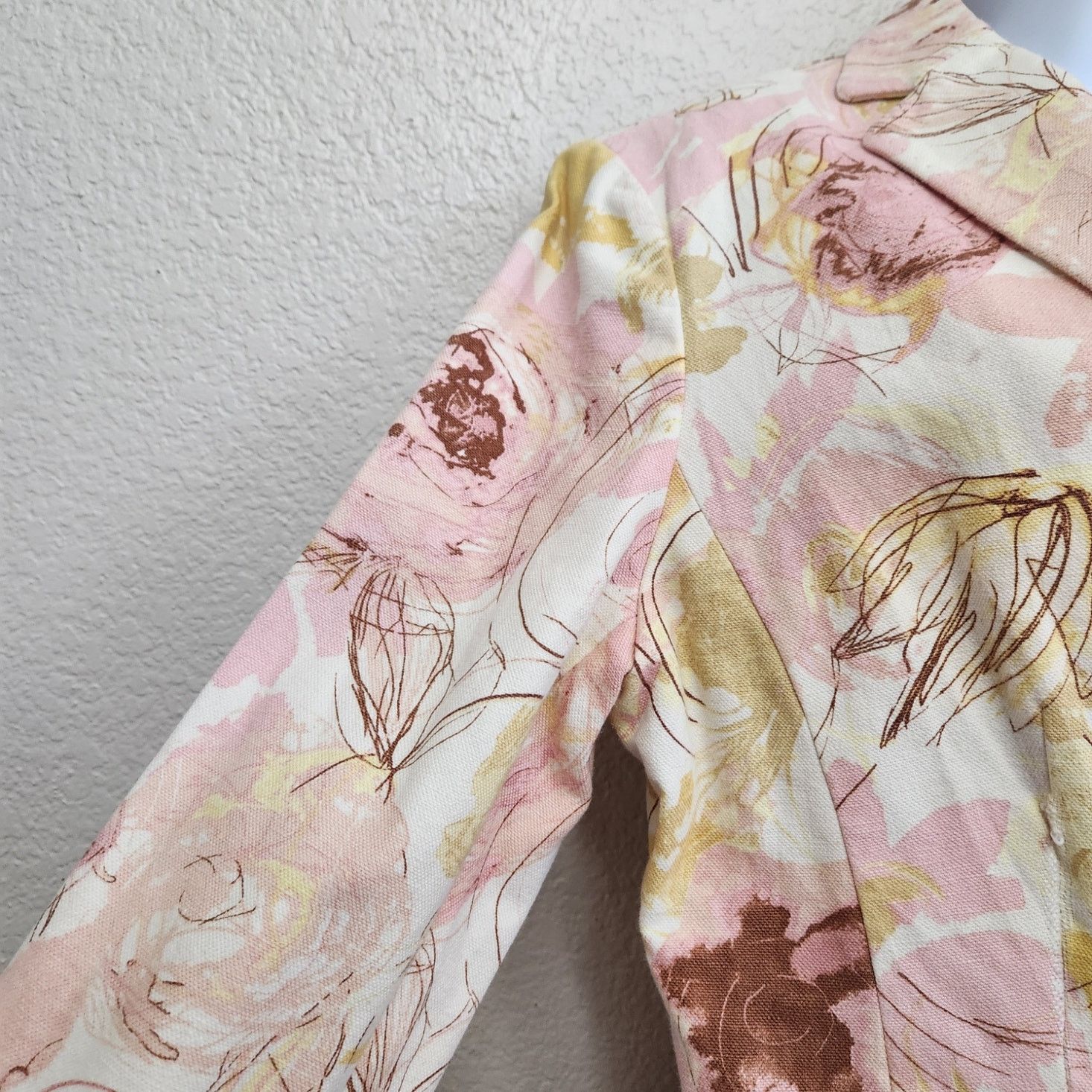 Ann Taylor Ann Taylor Pink Yellow Brown Floral Lined Blazer 12 Soft Size XL / US 12-14 / IT 48-50 - 2 Thumbnail
