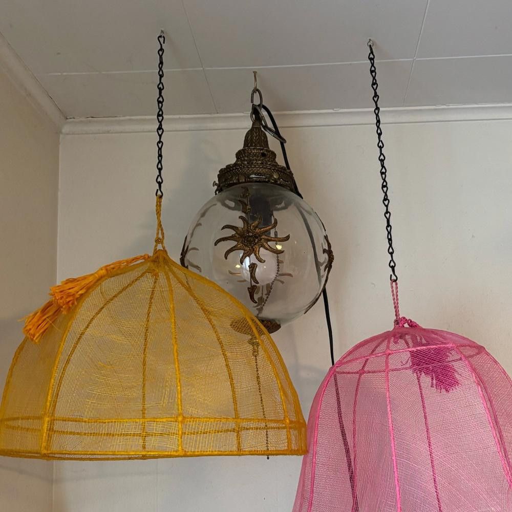 Designer Antique Hanging Light with Glass Globe and Metal Sun Decor Size ONE SIZE - 5 Thumbnail