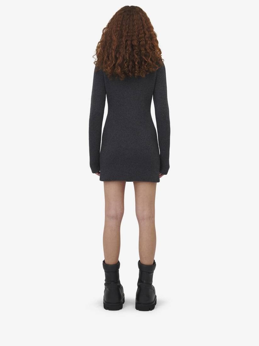 Alexander McQueen o1srvl11e0326 Ribbed Knit Mini Dress in Grey Size M / US 6-8 / IT 42-44 - 4 Thumbnail