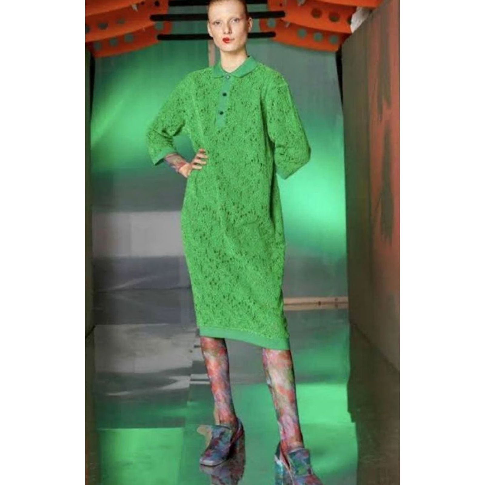 Henrik Vibskov HENRIK VIBSKOV LACE DRESS XS Green 3/4 Sleeve Collared Shirt Dress Women Size XS / US 0-2 / IT 36-38 - 2 Thumbnail