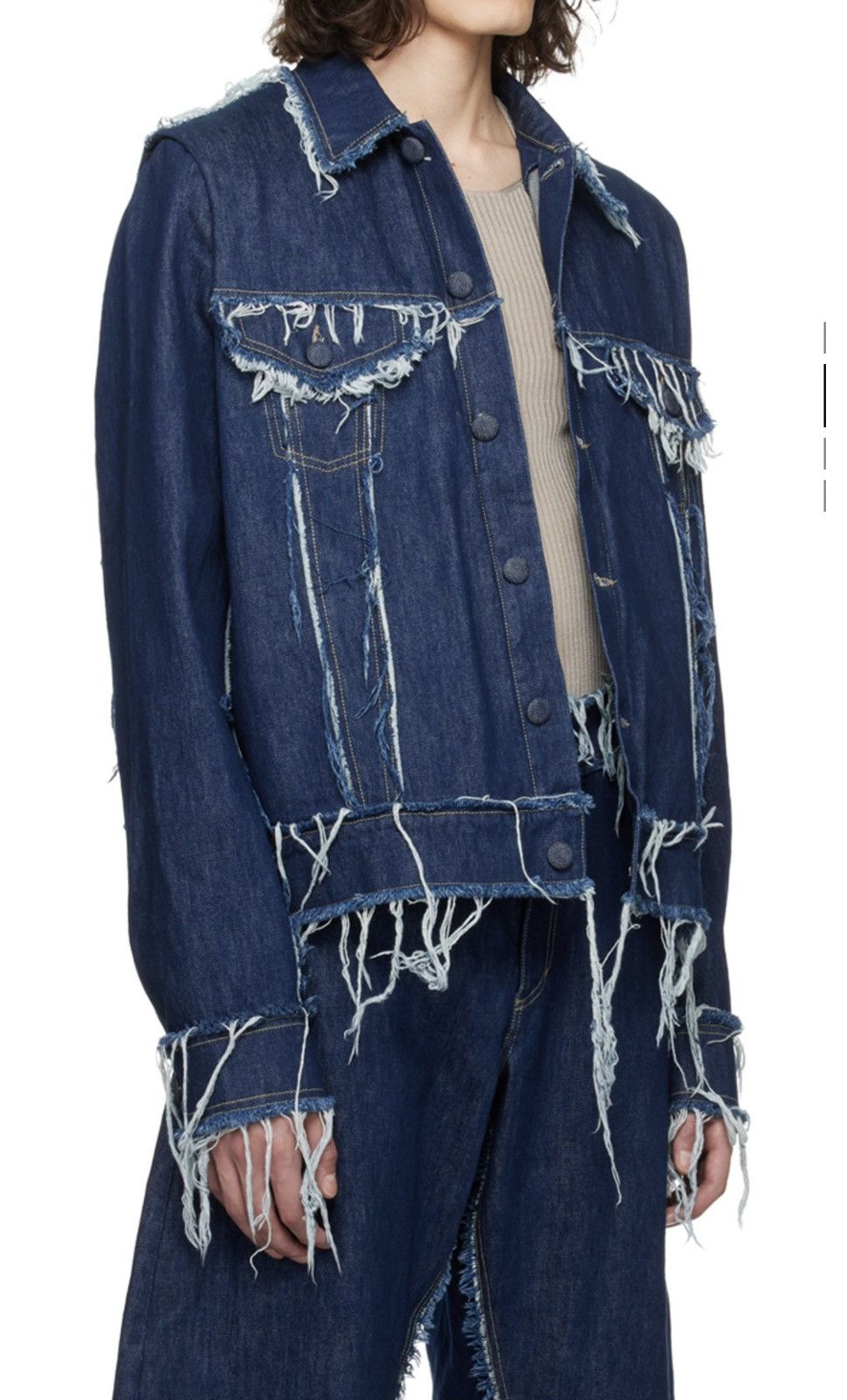 Bianca Saunders Blue Clash of Clans Edition Frayed Stripe Denim Jacket Size US XL / EU 56 / 4 - 2 Thumbnail