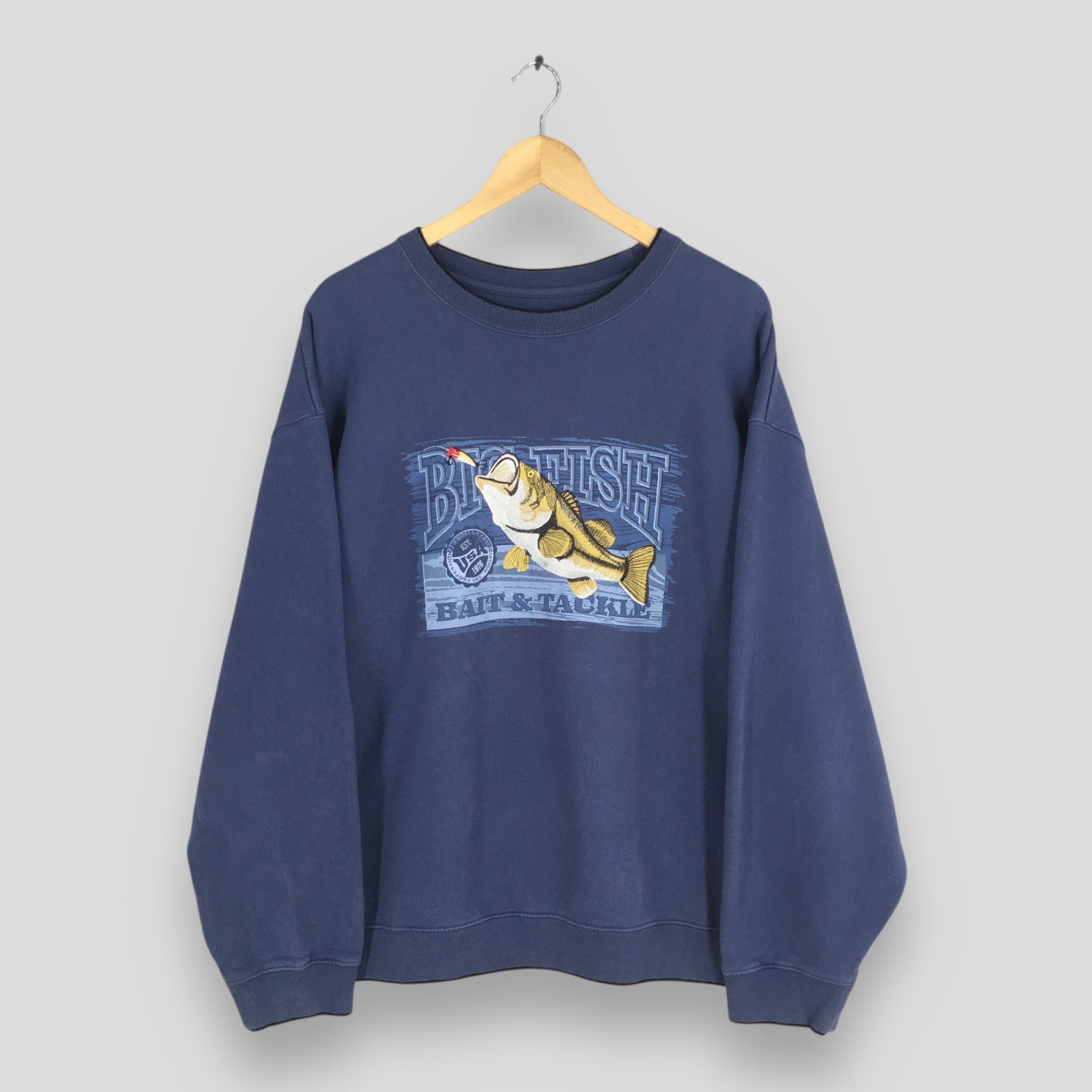 Habitat Vintage Largemouth Bass Fish Blue Sweatshirt XLarge Size US XL / EU 56 / 4 - 1 Thumbnail