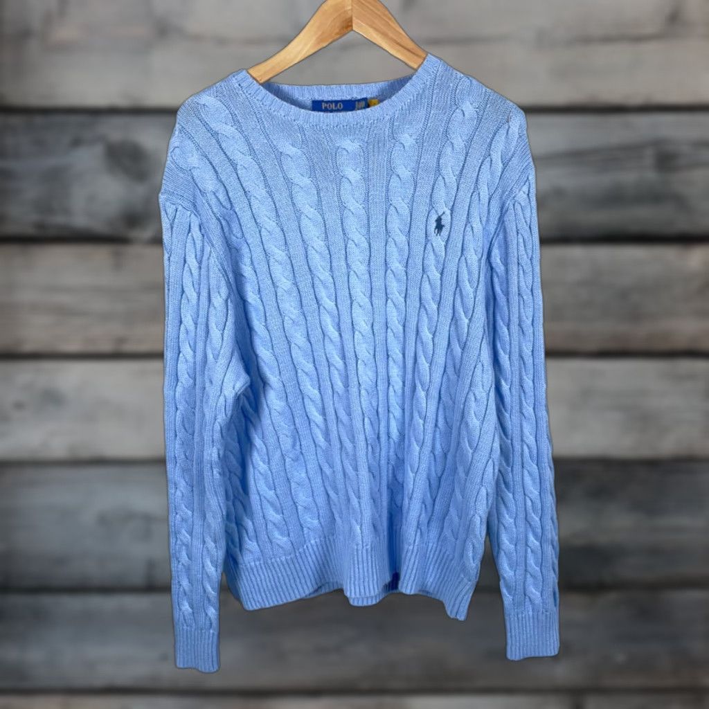 Polo Ralph Lauren Polo Ralph Lauren Sweater Men XL Blue Cable Knit 100% Cotton Crewneck Size US XL / EU 56 / 4 - 1 Thumbnail
