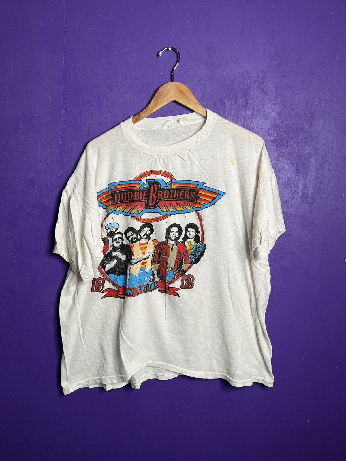 image of Band Tees x Tour Tee Vintage 80's The Doobie Brothers Reunion Bootleg Tour T-Shirt in White (Size X
