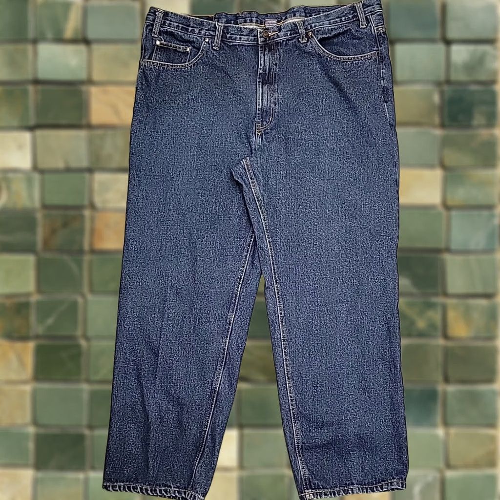 Denime FULL BLUE Jeans Mens 46x30 Blue Denim 100% Cotton Work Comfort Straight 5-Pocket Baggy American Western Belt Loops Size US 30 / EU 46 - 1 Thumbnail