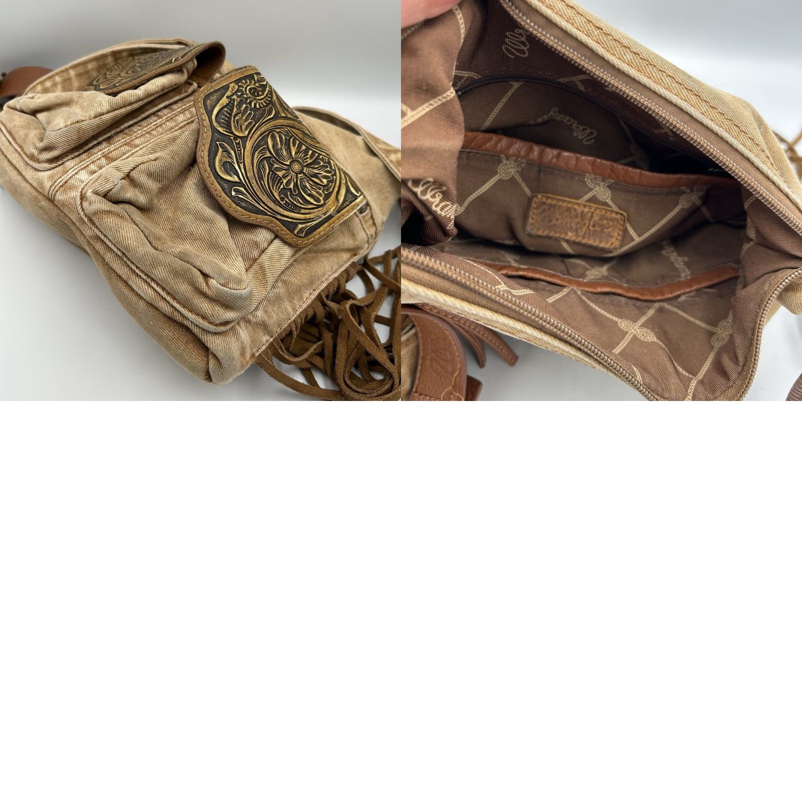 Wrangler Wrangler Crossbody Bag Western Ladies Fringe Floral Tooled Black Denim Beige Exterior Color Medium Size ONE SIZE - 8 Thumbnail