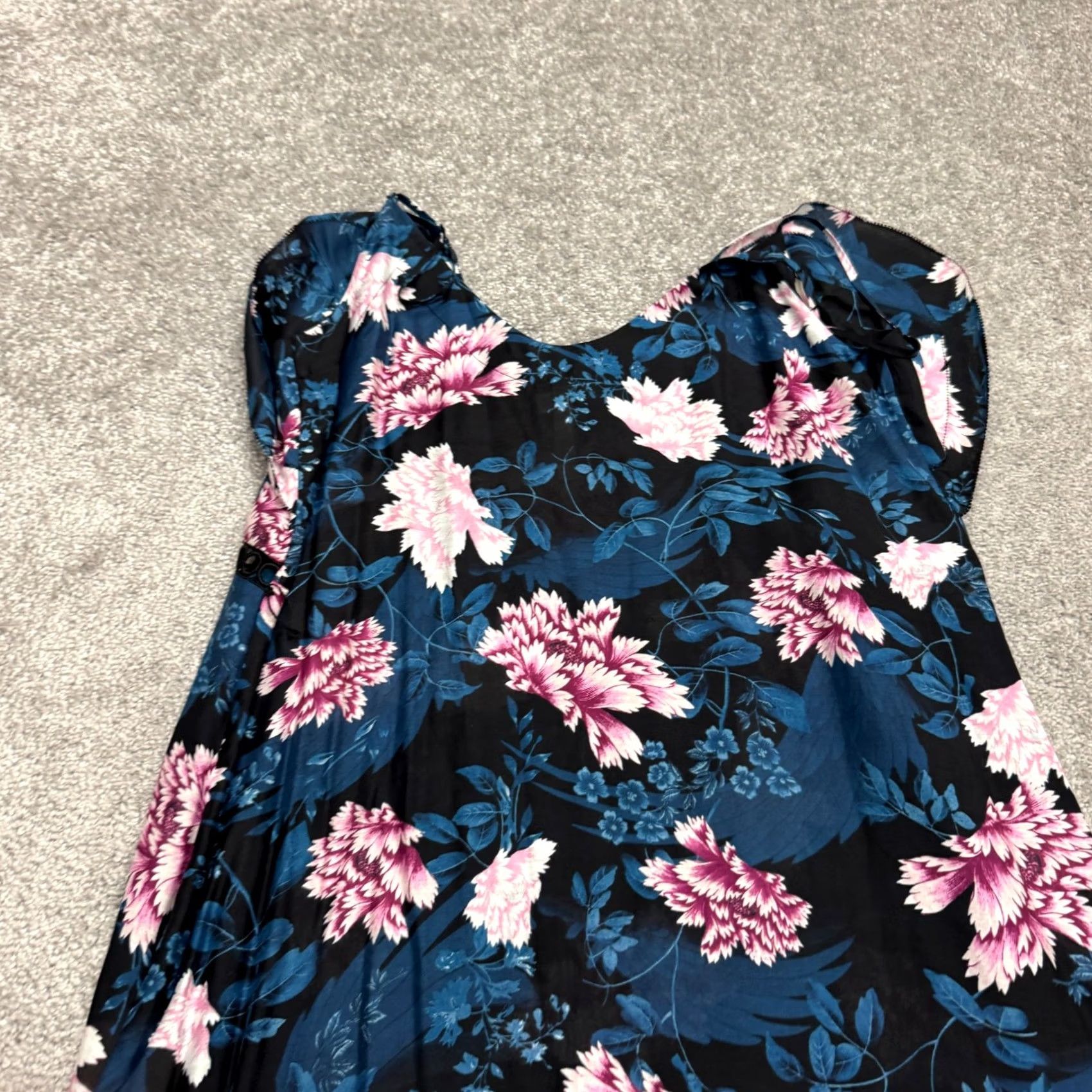Vintage Seafolly Moonflower Floral Midi Sun Dress Women XS Blue Silk Strappy Summer Boho Sleeveless Square Neck Size XS / US 0-2 / IT 36-38 - 7 Thumbnail