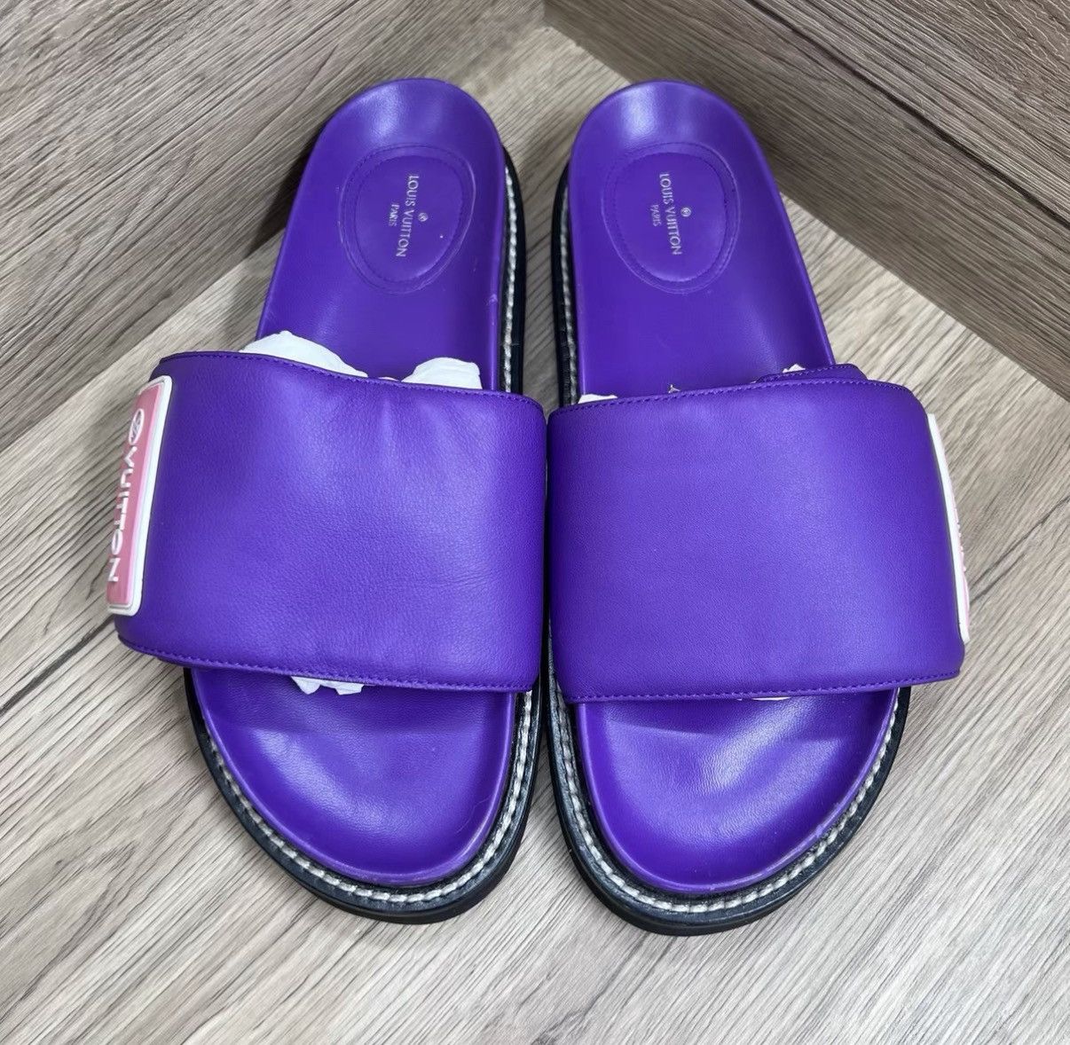 Louis Vuitton Louis Vuitton Comfort Purple & Pink Logo Slippers J41 Size US 4 / IT 34 - 2 Thumbnail