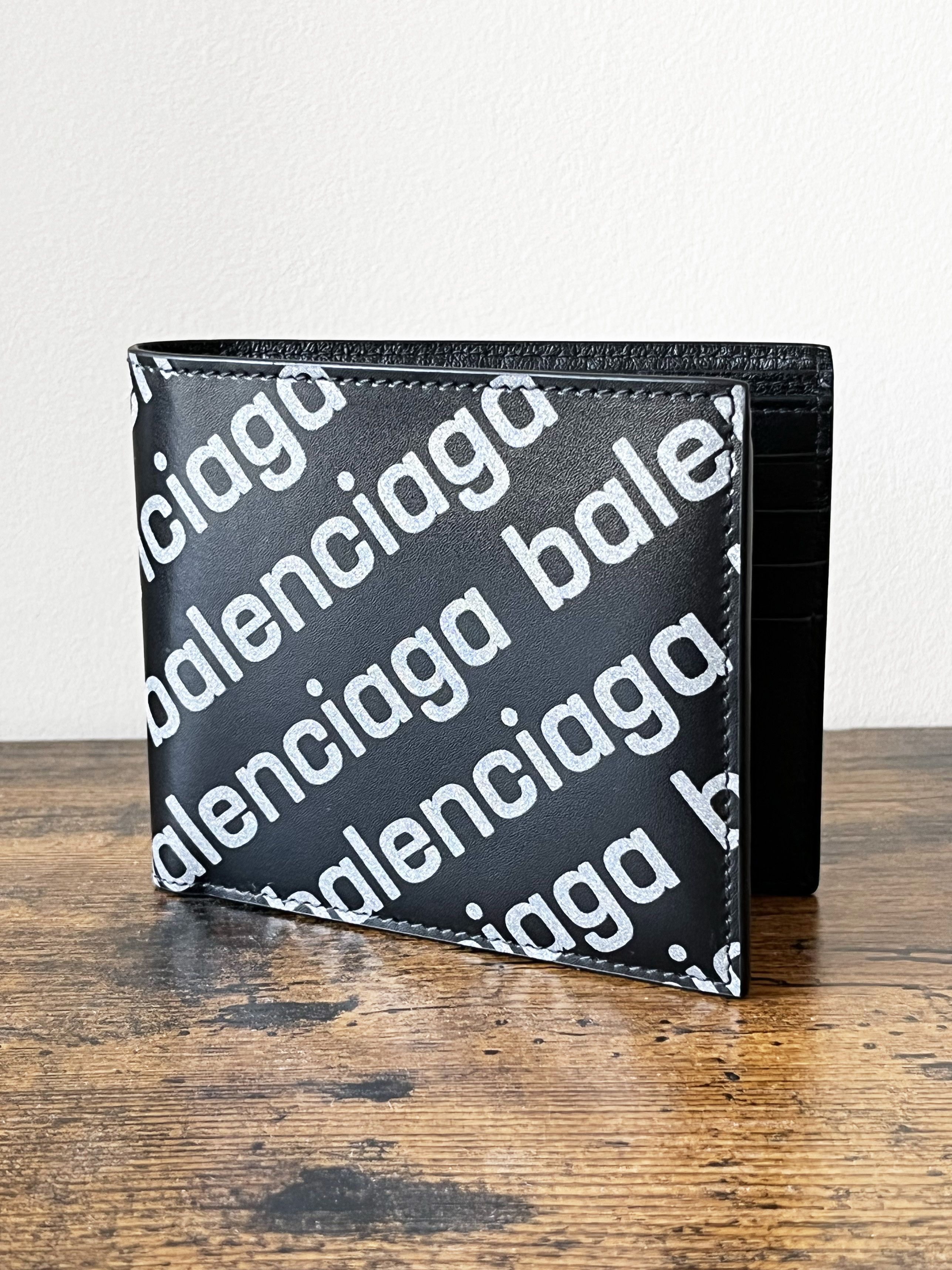 image of Balenciaga Logo Reflect Leather Wallet in Black, Men's