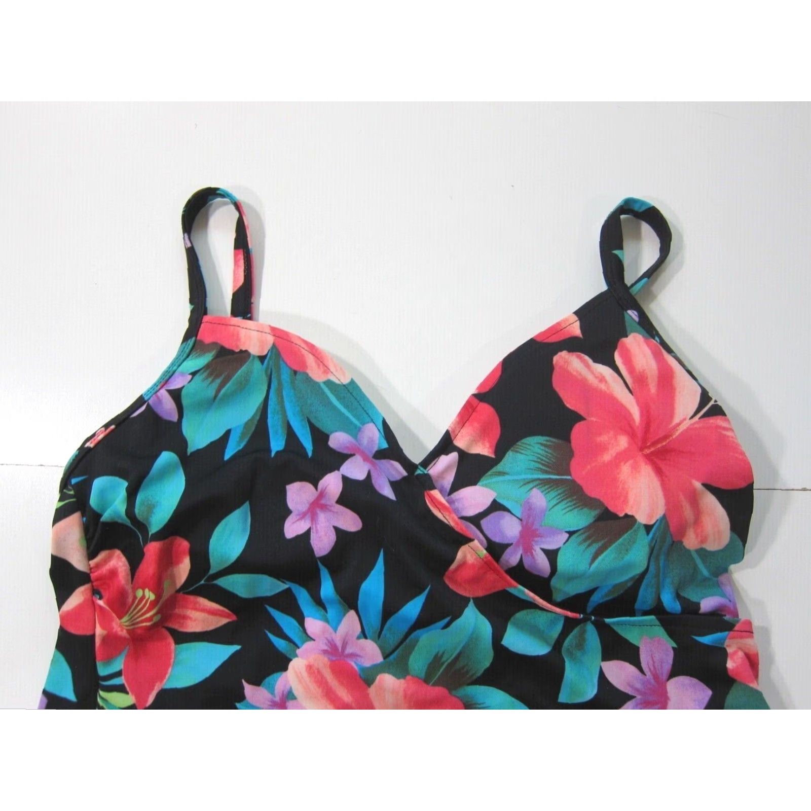 Pinko Jamaica Bay Black Green Pink Floral Hawaiian Built In Bra Tankini Swim Top 10 Size L / US 10 / IT 46 - 4 Thumbnail