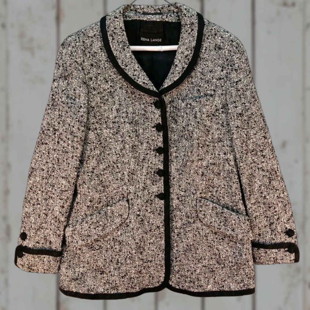 Vintage Rena Lange Blazer M/L Womens Wool/Silk Tweed Black White 5 Buttons Mid-Length Button Closure Casual Business Party/Cocktail Women's Blazer Size M / US 6-8 / IT 42-44 - 1 Thumbnail