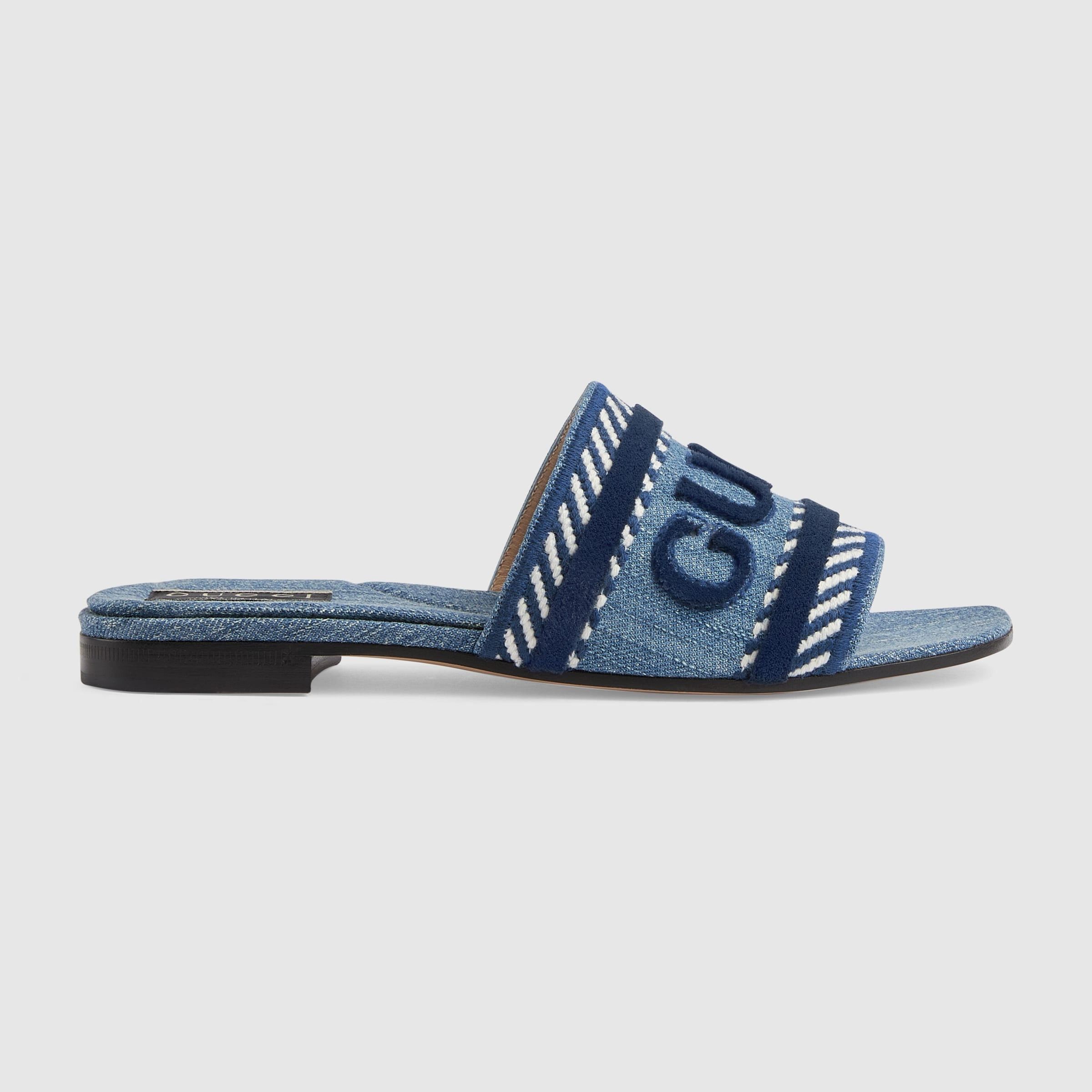 Gucci Logo Denim Slide Sandals SIZE 40